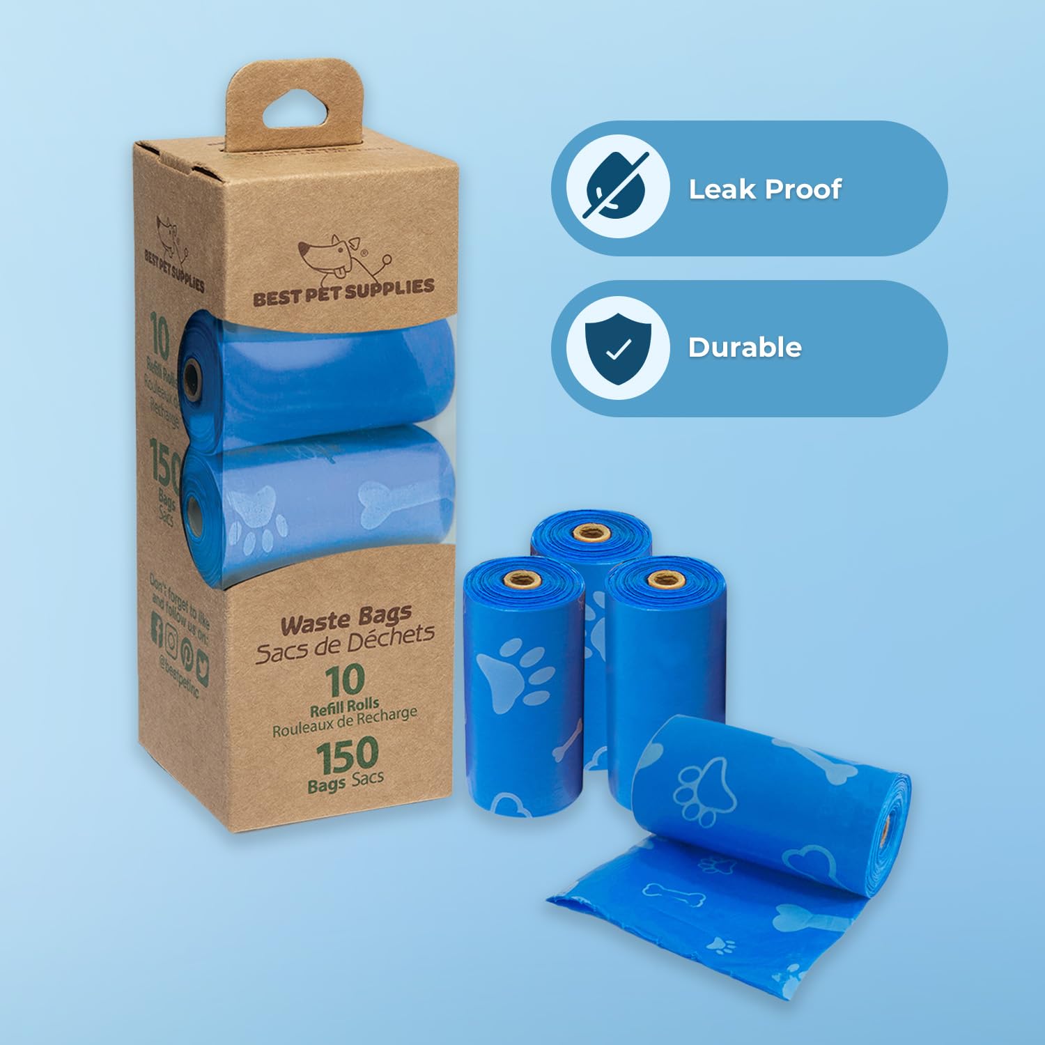 Best Pet Supplies Dog Poop Bags (150 Bags) for Waste Refuse Cleanup, Doggy Roll Replacements for Outdoor Puppy Walking and Travel, Leak Proof and Tear Resistant, Thick Plastic - Assorted Colors