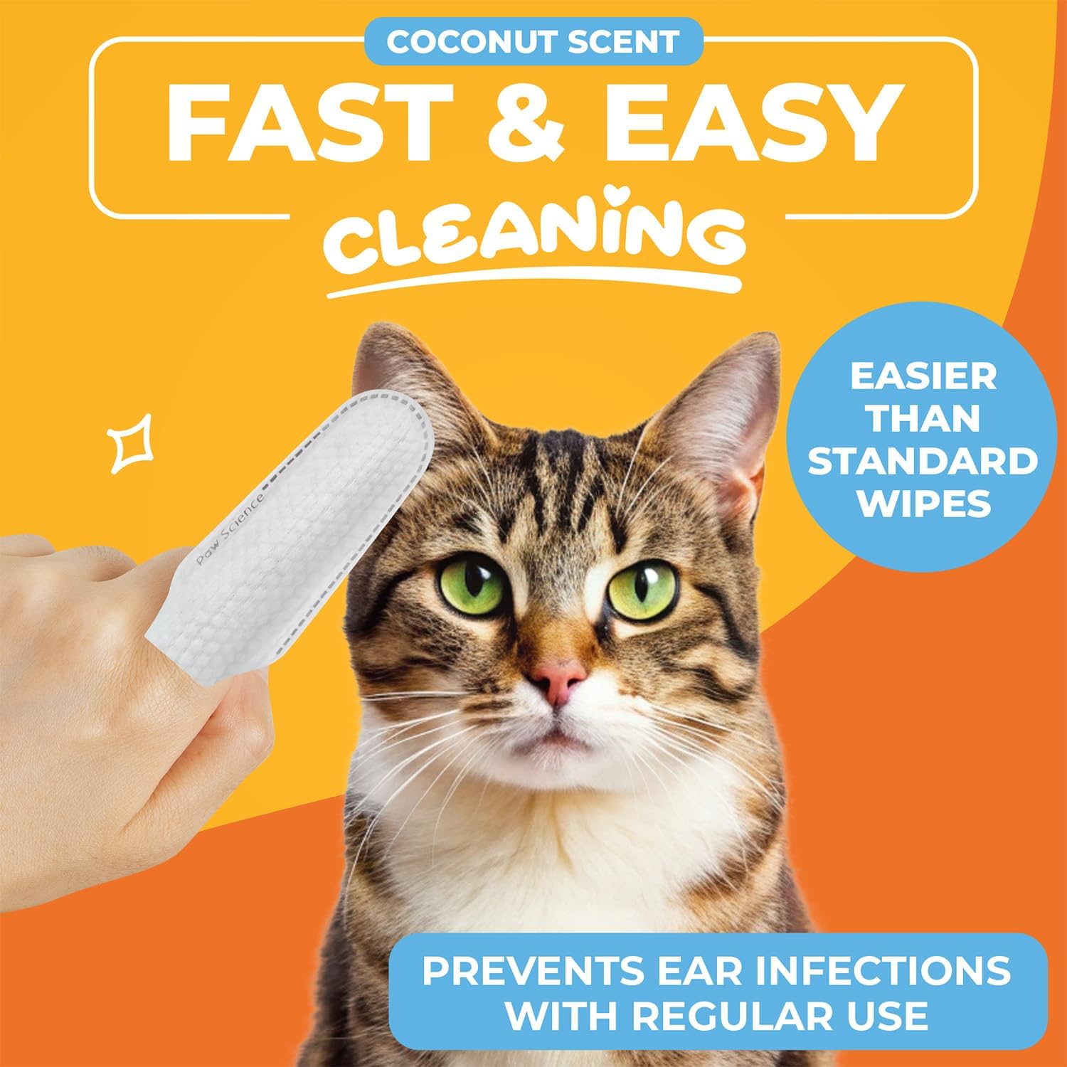 Dog Ear Cleaner Wipes – Finger Wipes for Dogs – Cleaning, Soothing, and Deodorizing Itchy Ears – Pet Ear Relief Solution - Coconut Scent