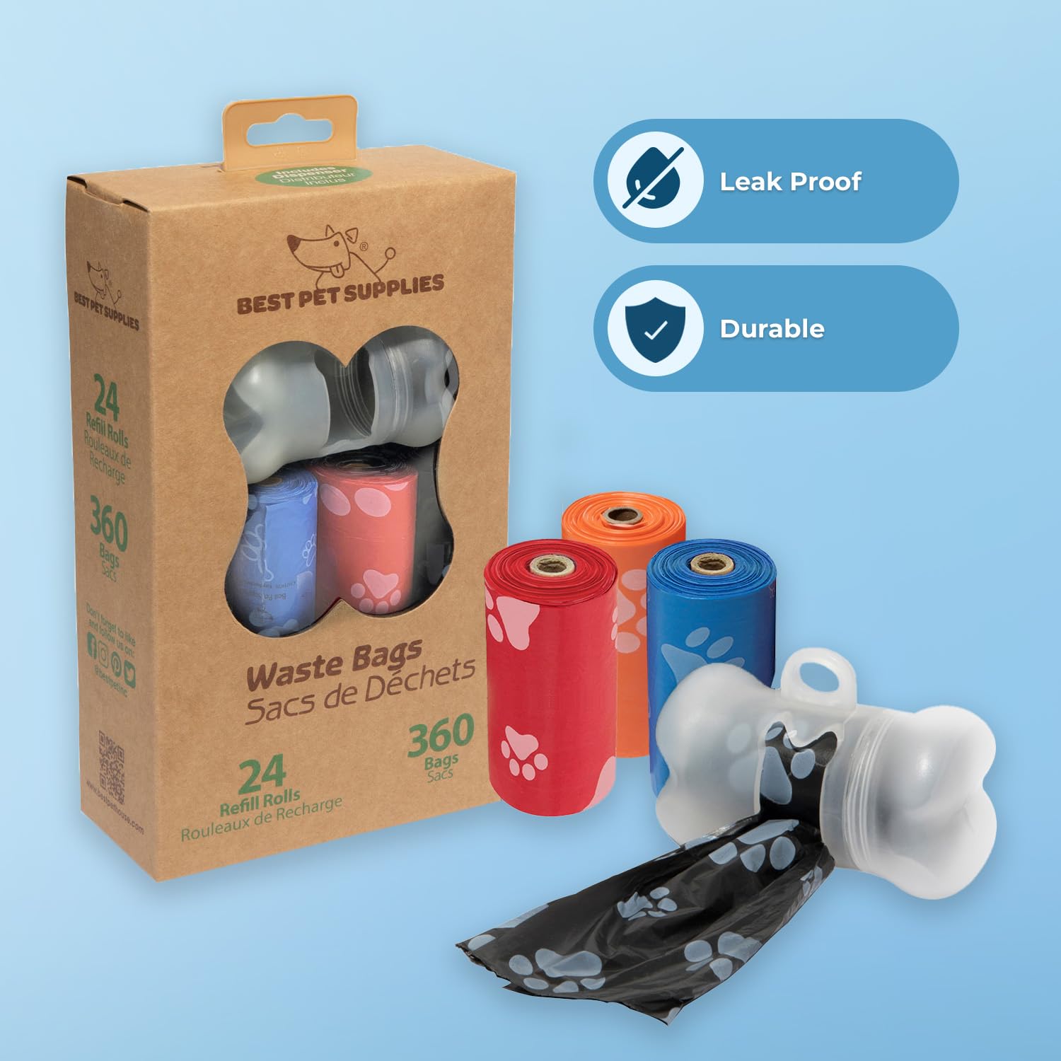 Best Pet Supplies Dog Poop Bags (150 Bags) for Waste Refuse Cleanup, Doggy Roll Replacements for Outdoor Puppy Walking and Travel, Leak Proof and Tear Resistant, Thick Plastic - Assorted Colors