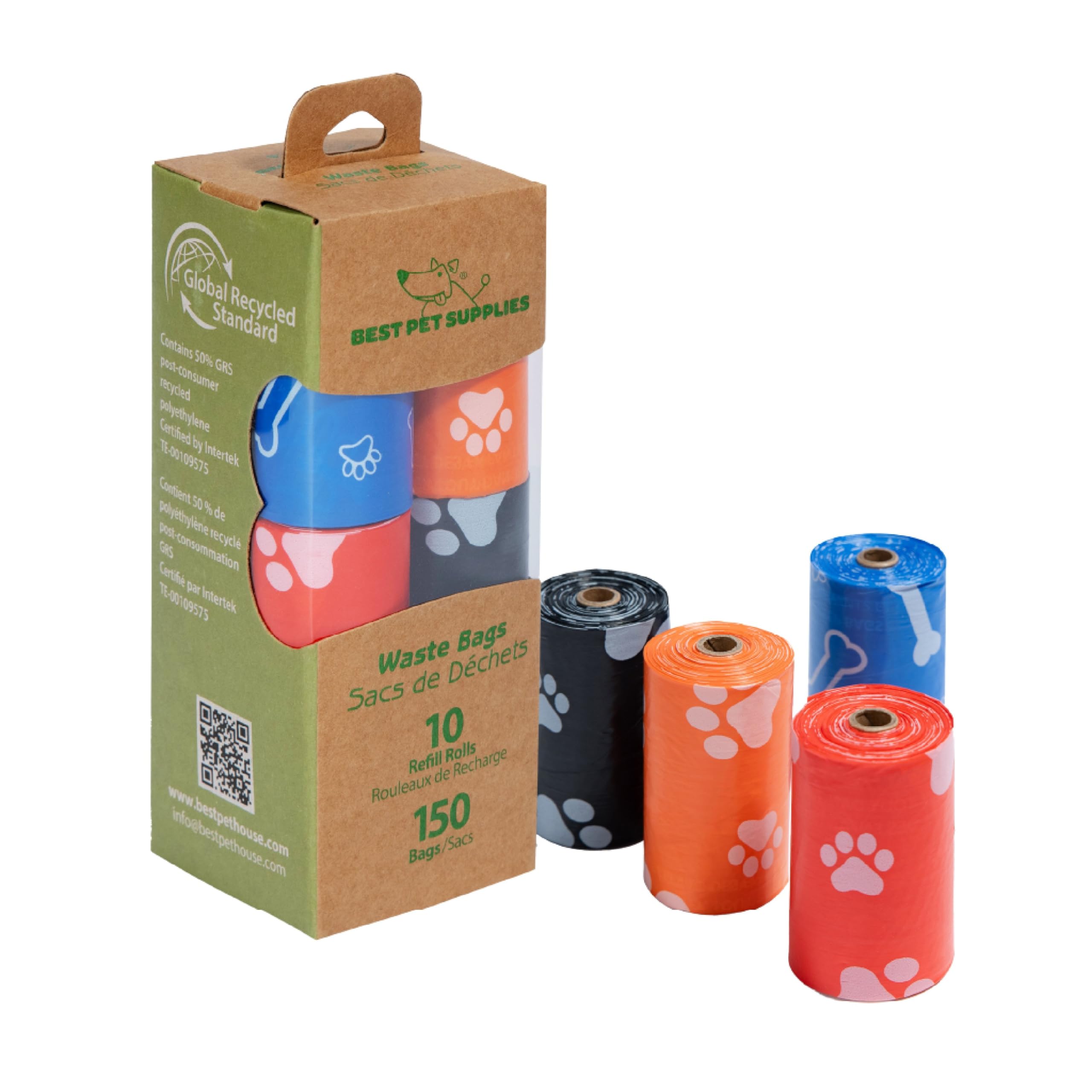 Best Pet Supplies Dog Poop Bags (150 Bags) for Waste Refuse Cleanup, Doggy Roll Replacements for Outdoor Puppy Walking and Travel, Leak Proof and Tear Resistant, Thick Plastic - Assorted Colors