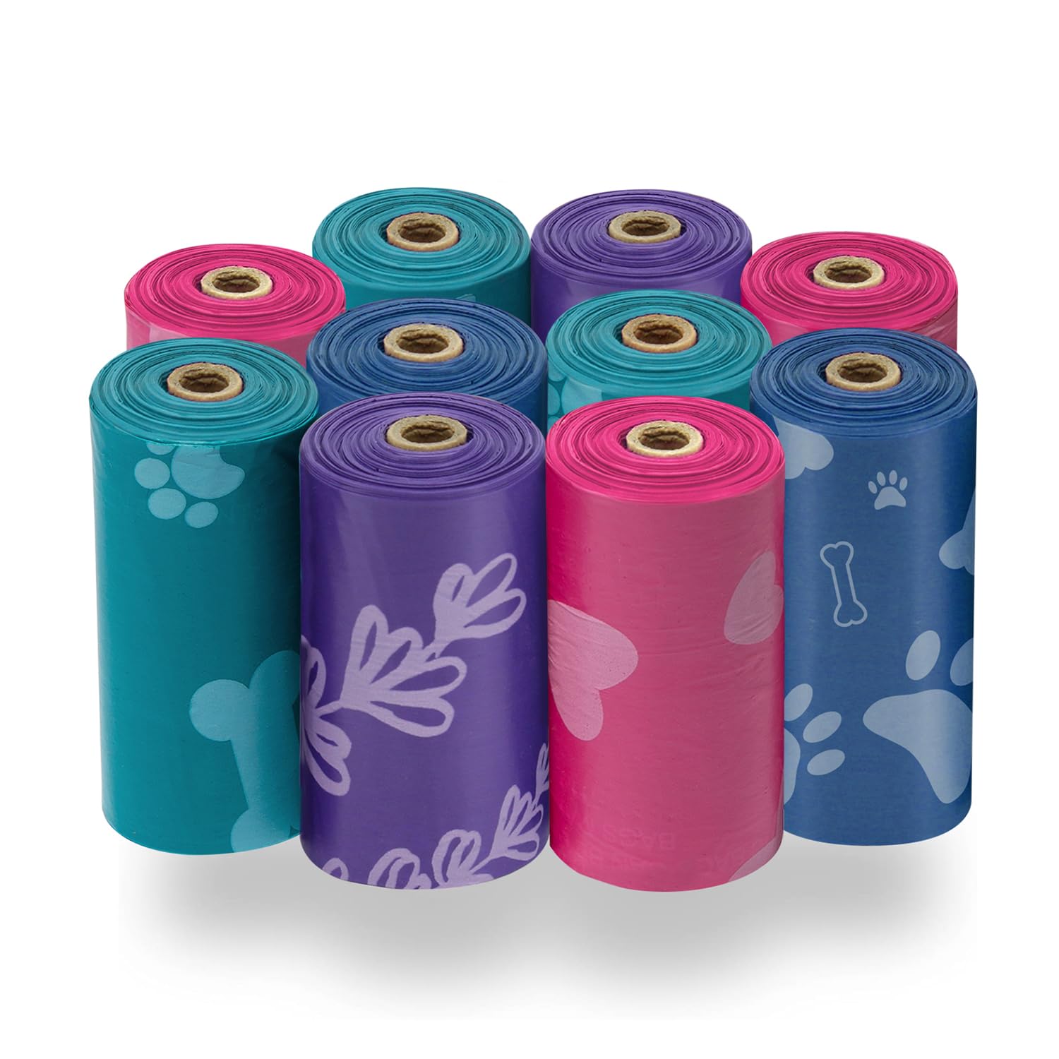 Best Pet Supplies Dog Poop Bags (150 Bags) for Waste Refuse Cleanup, Doggy Roll Replacements for Outdoor Puppy Walking and Travel, Leak Proof and Tear Resistant, Thick Plastic - Assorted Colors