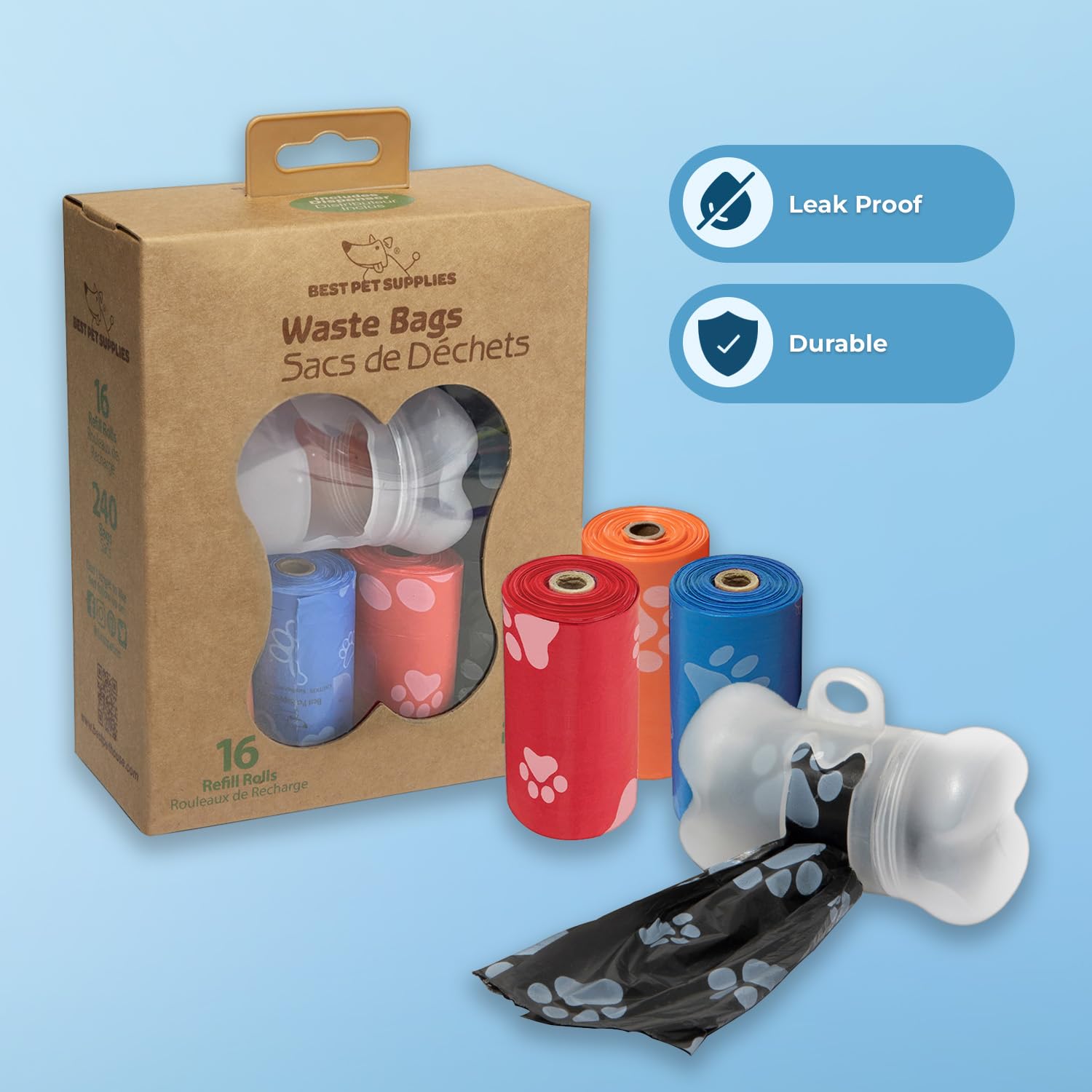 Best Pet Supplies Dog Poop Bags (150 Bags) for Waste Refuse Cleanup, Doggy Roll Replacements for Outdoor Puppy Walking and Travel, Leak Proof and Tear Resistant, Thick Plastic - Assorted Colors