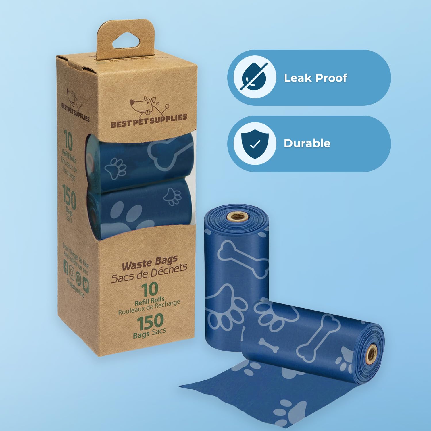Best Pet Supplies Dog Poop Bags (150 Bags) for Waste Refuse Cleanup, Doggy Roll Replacements for Outdoor Puppy Walking and Travel, Leak Proof and Tear Resistant, Thick Plastic - Assorted Colors