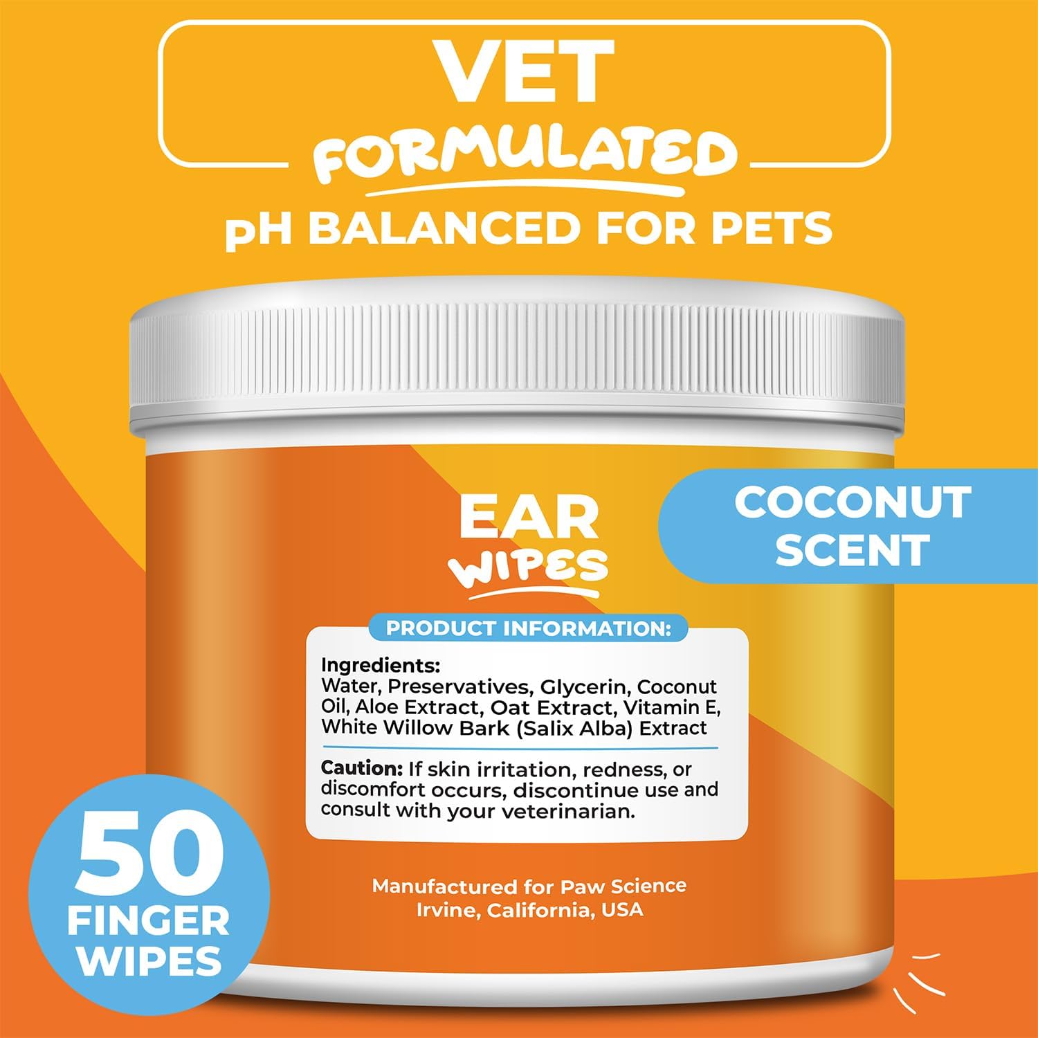 Dog Ear Cleaner Wipes – Finger Wipes for Dogs – Cleaning, Soothing, and Deodorizing Itchy Ears – Pet Ear Relief Solution - Coconut Scent