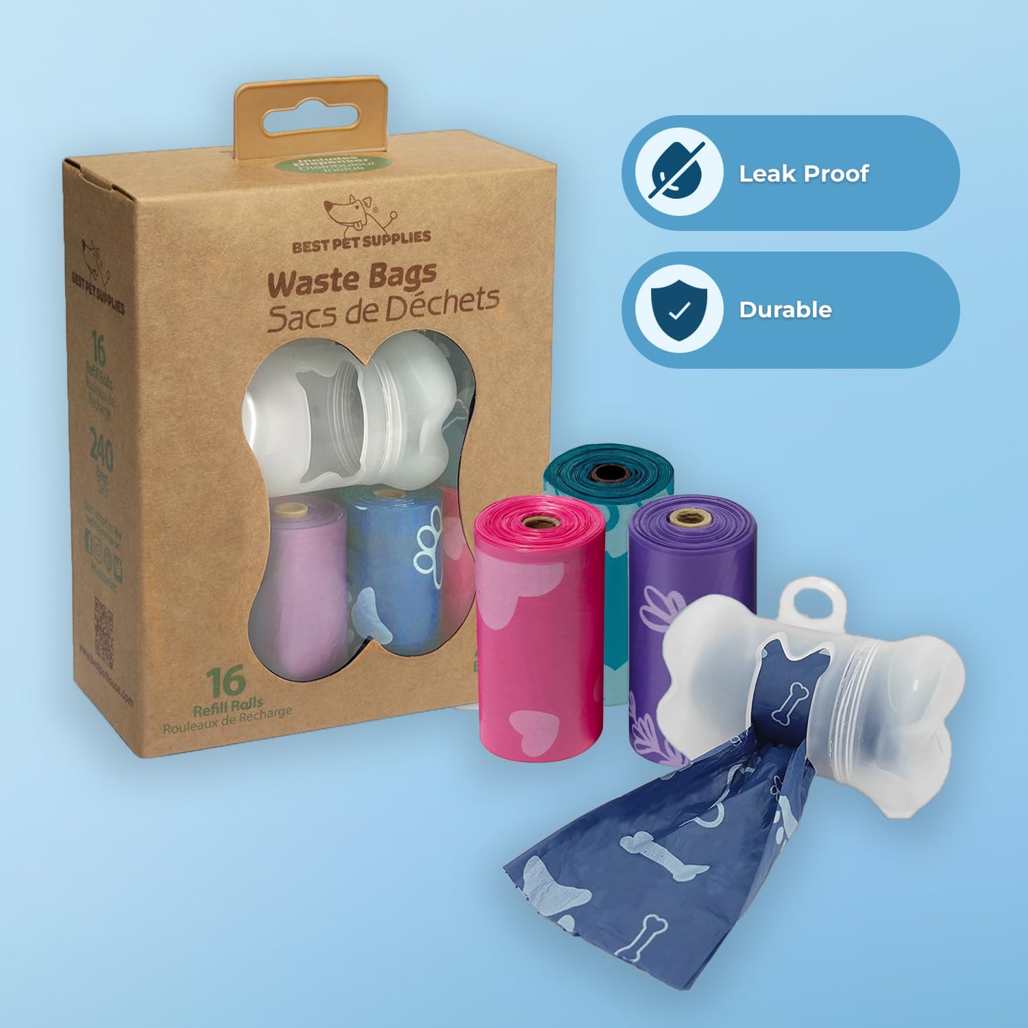 Best Pet Supplies Dog Poop Bags (150 Bags) for Waste Refuse Cleanup, Doggy Roll Replacements for Outdoor Puppy Walking and Travel, Leak Proof and Tear Resistant, Thick Plastic - Assorted Colors