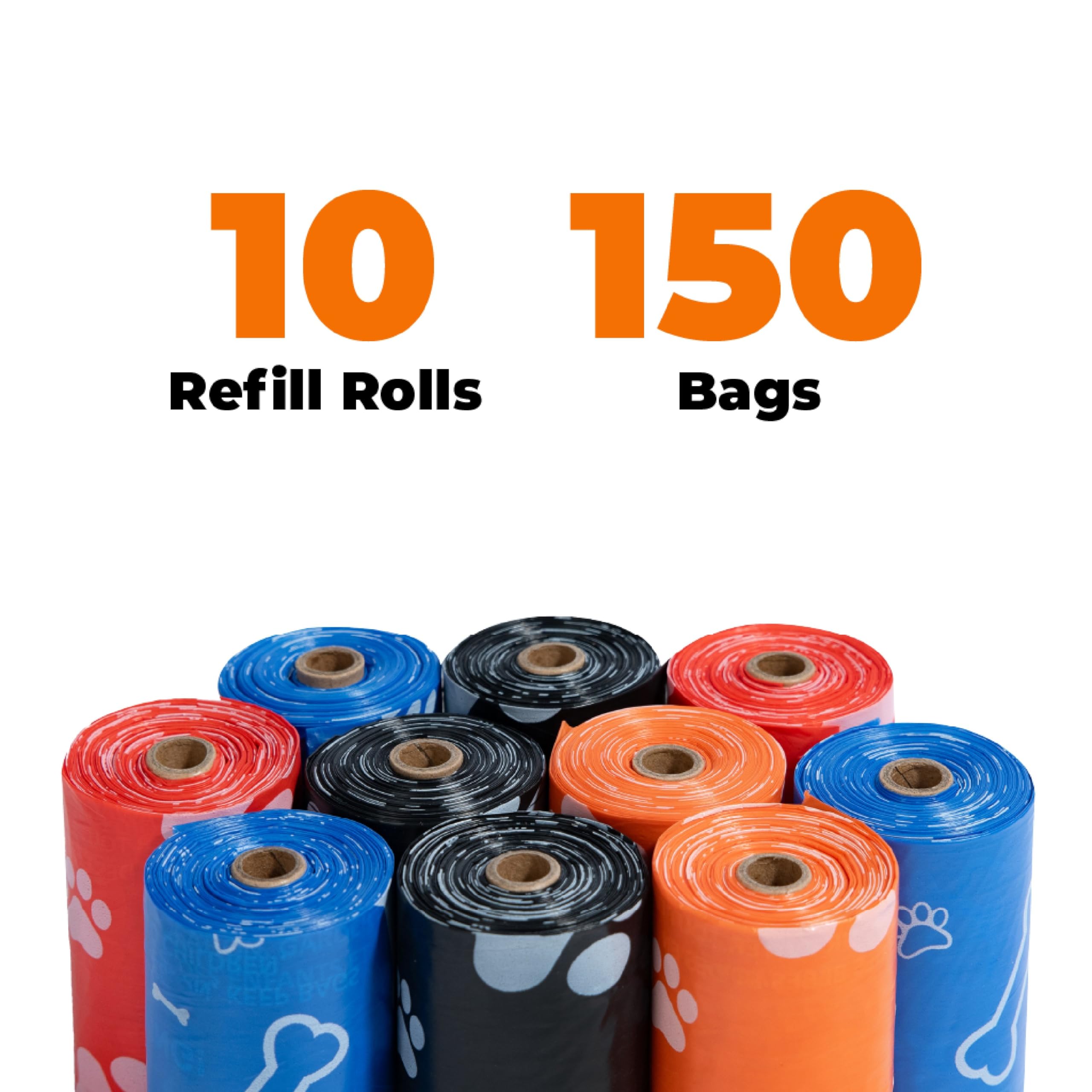Best Pet Supplies Dog Poop Bags (150 Bags) for Waste Refuse Cleanup, Doggy Roll Replacements for Outdoor Puppy Walking and Travel, Leak Proof and Tear Resistant, Thick Plastic - Assorted Colors