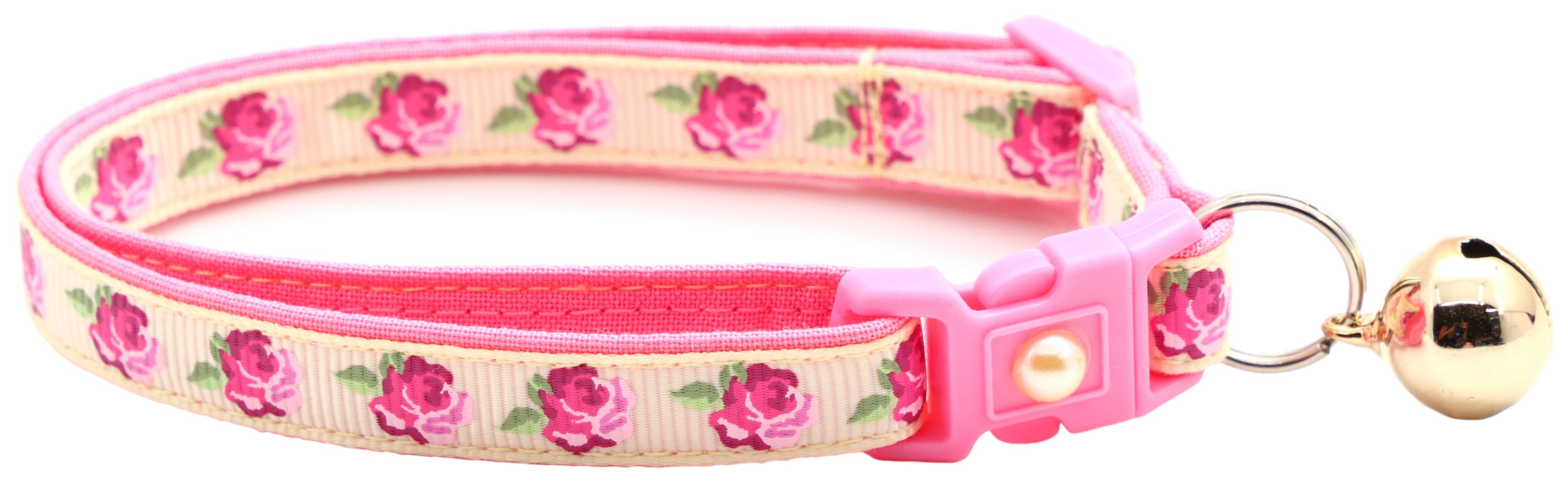 Pink Tea Party Roses Breakaway Cat Collar-9
