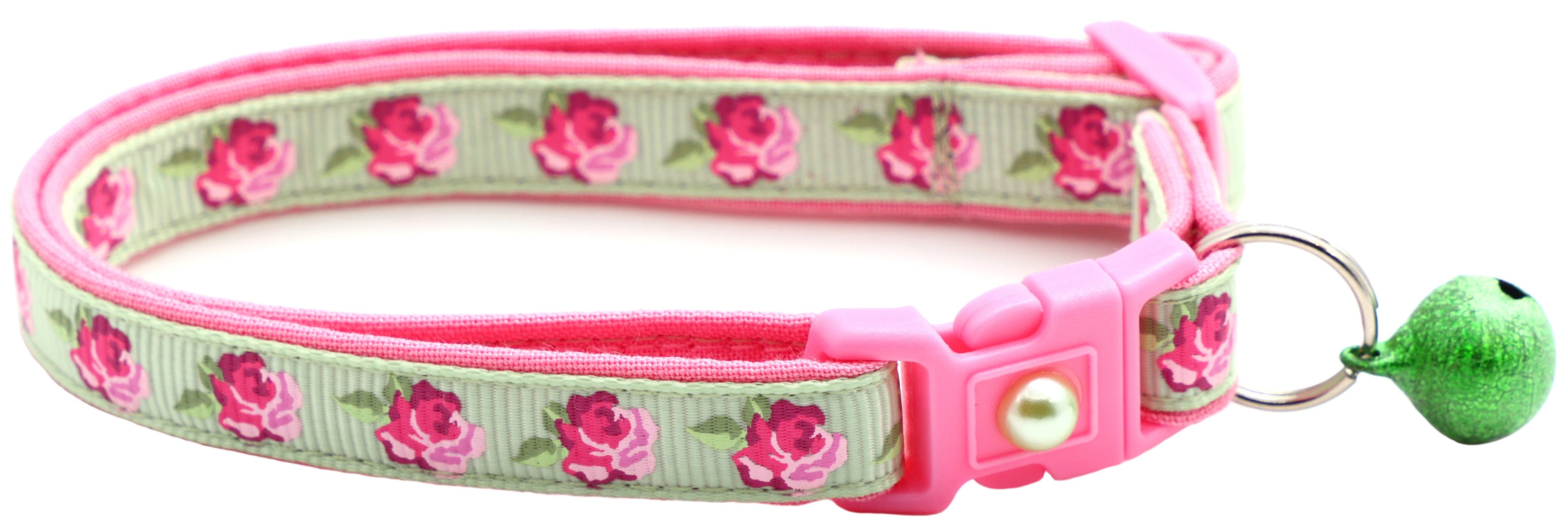Pink Tea Party Roses Breakaway Cat Collar-1