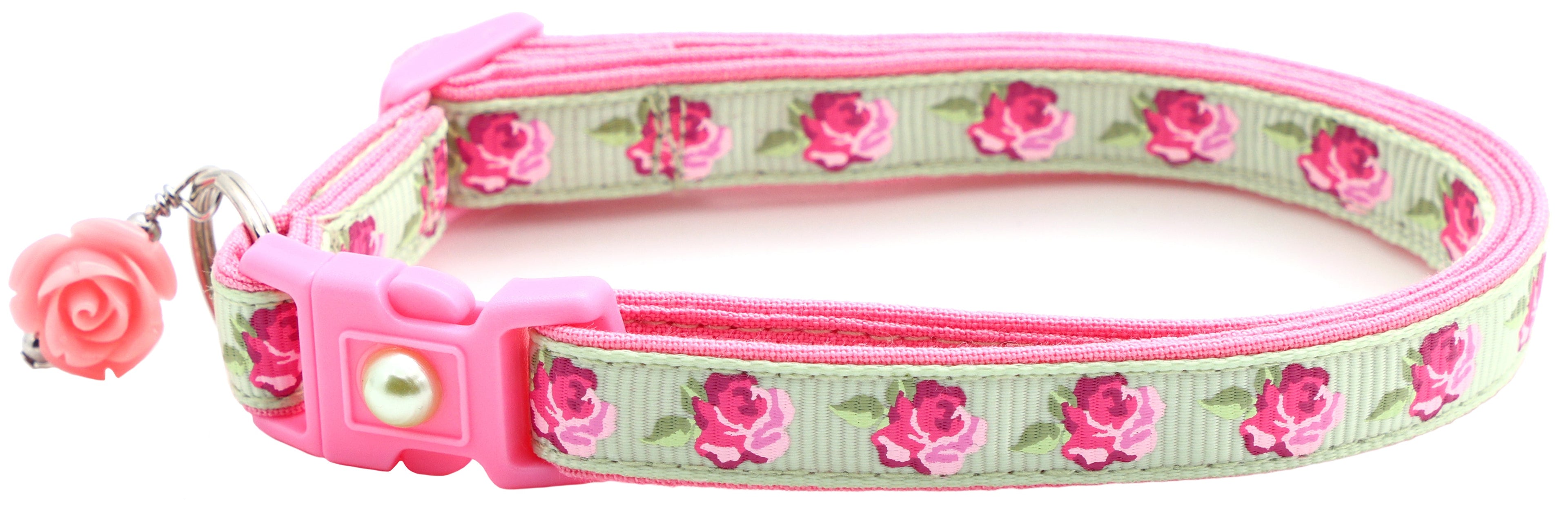 Pink Tea Party Roses Breakaway Cat Collar-2