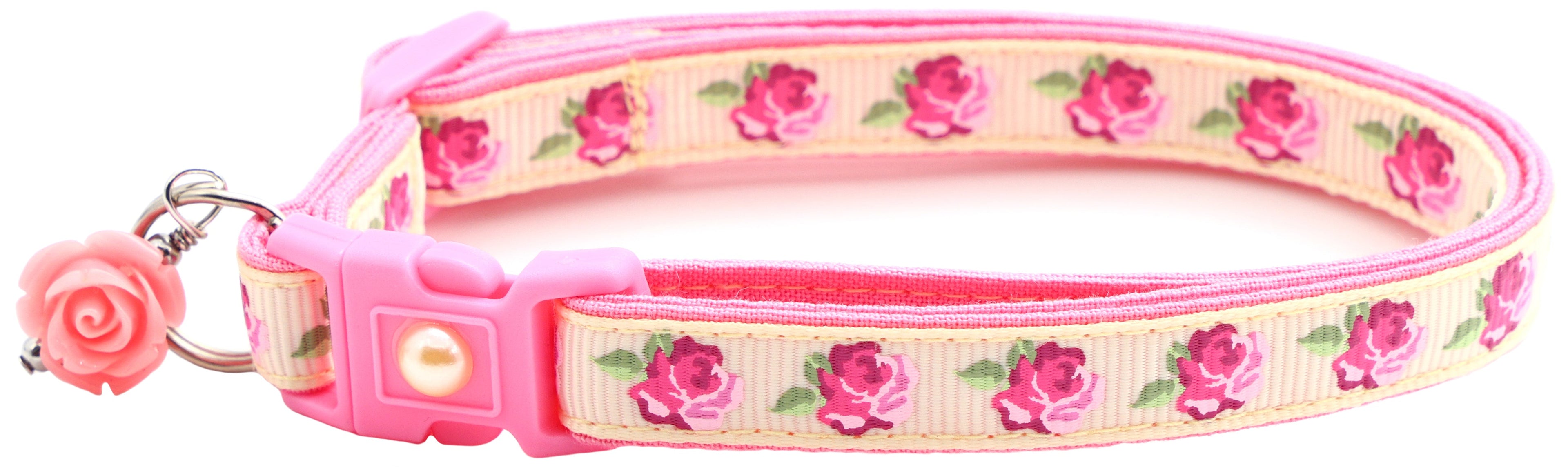 Pink Tea Party Roses Breakaway Cat Collar-16