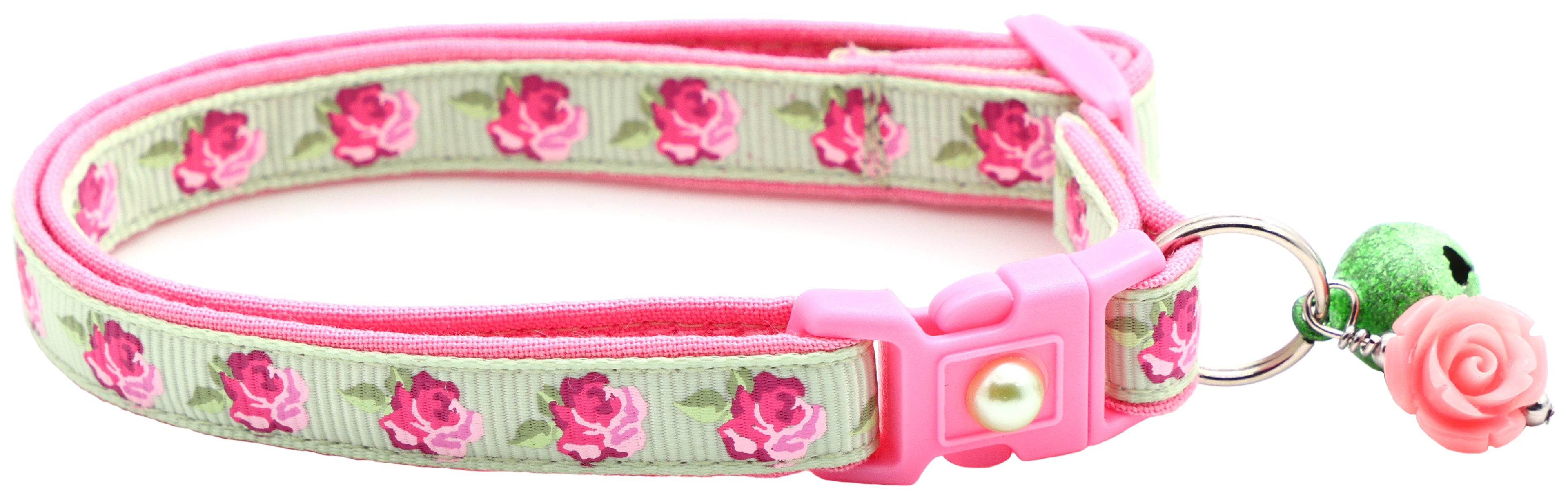 Pink Tea Party Roses Breakaway Cat Collar-4