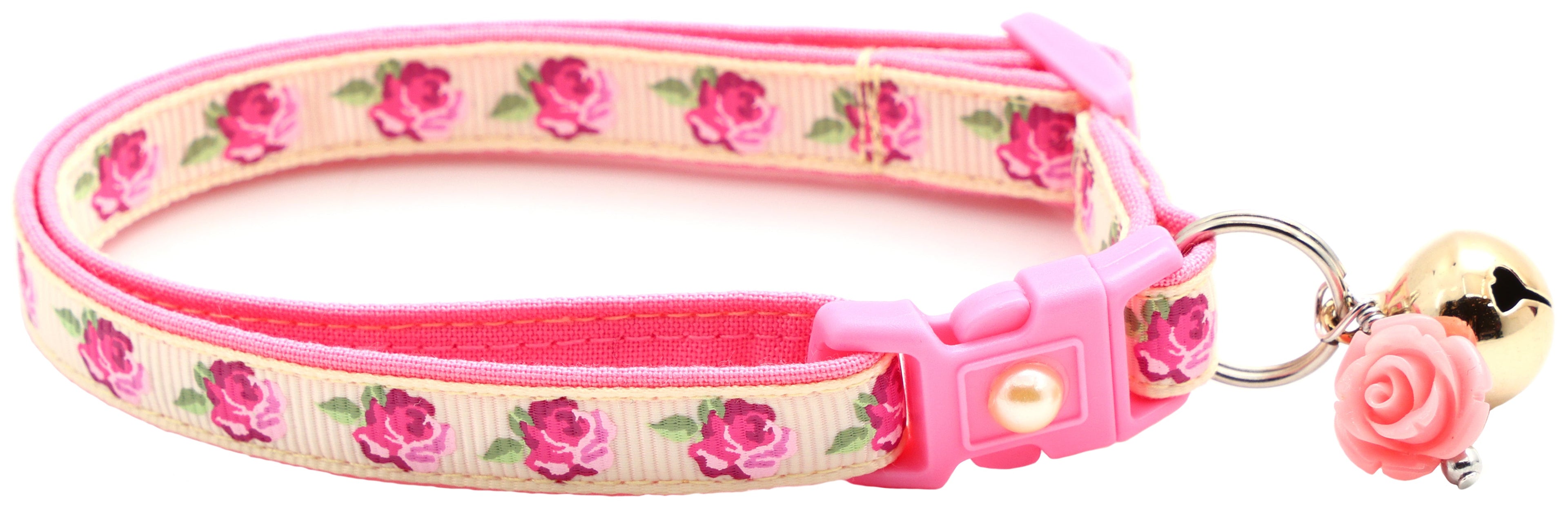 Pink Tea Party Roses Breakaway Cat Collar-23