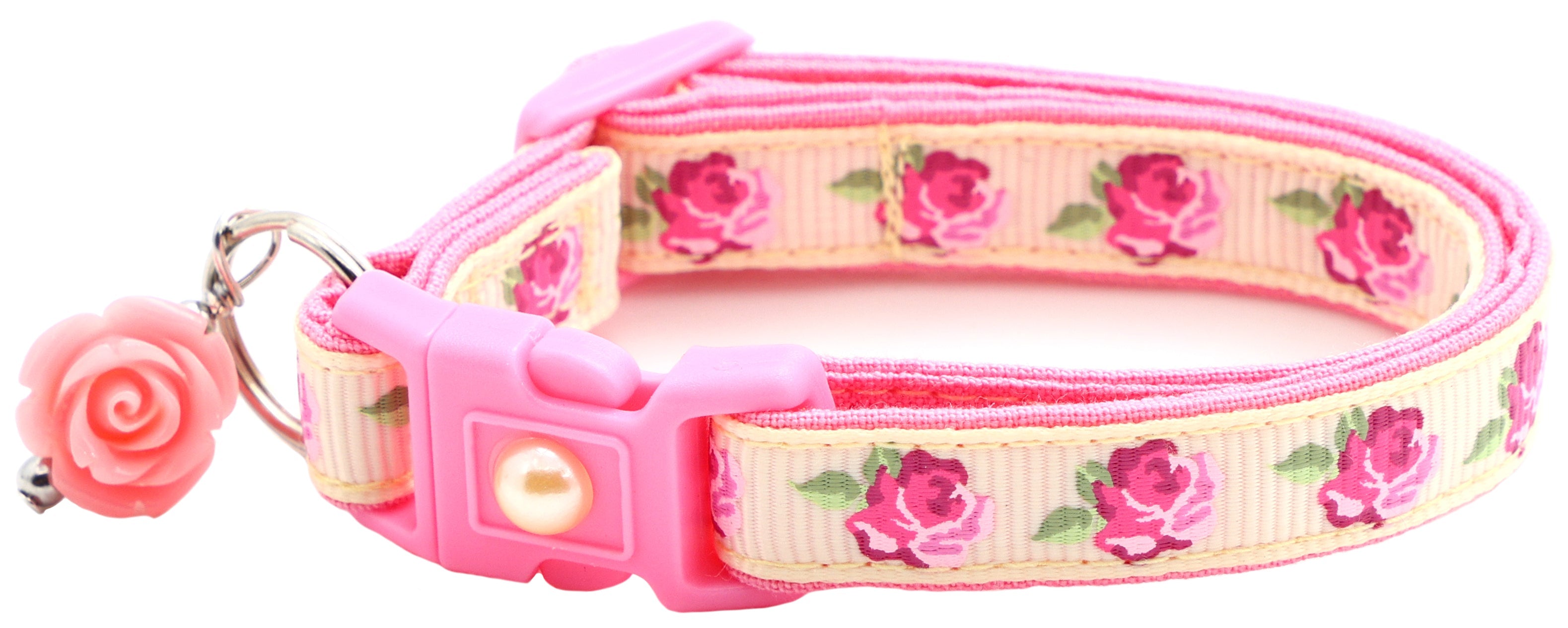 Pink Tea Party Roses Breakaway Cat Collar-13