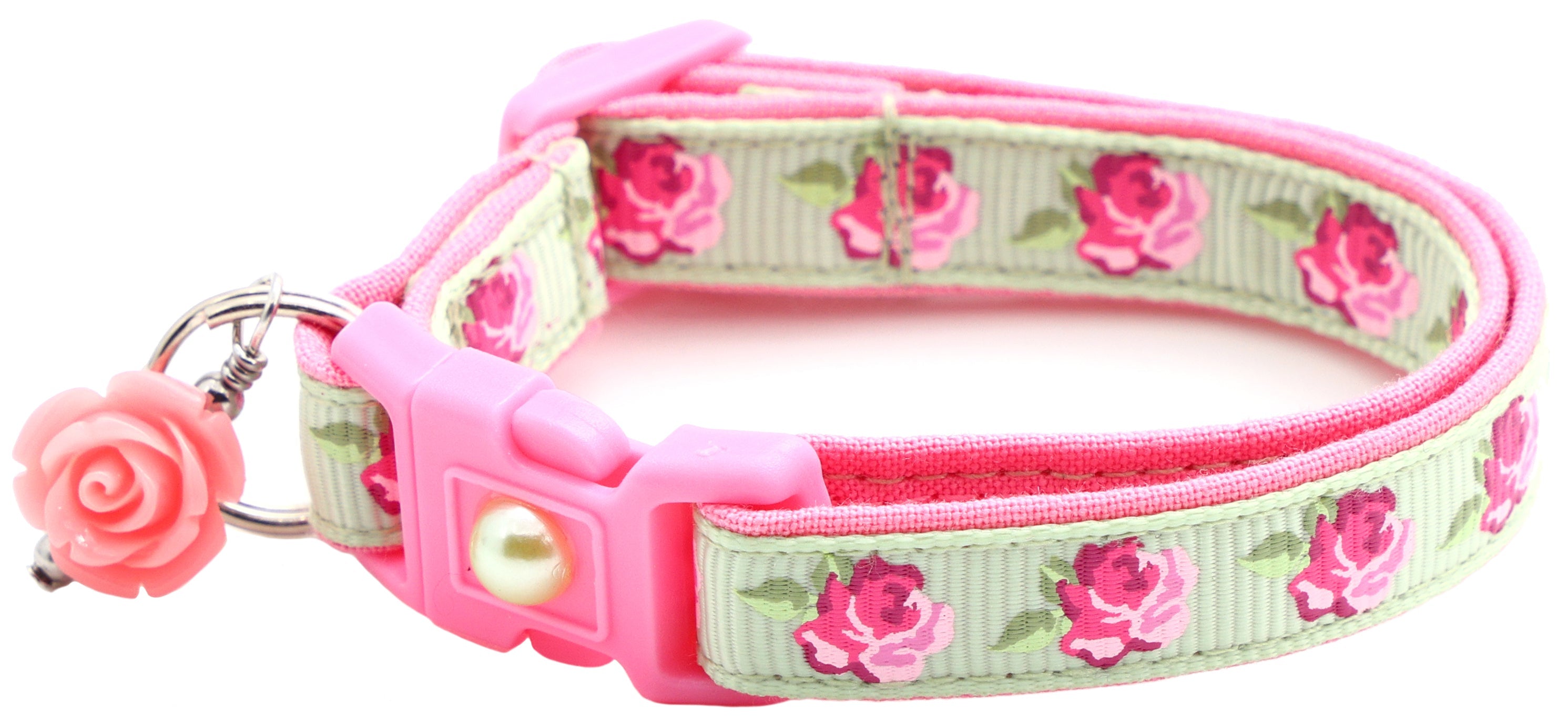 Pink Tea Party Roses Breakaway Cat Collar-12