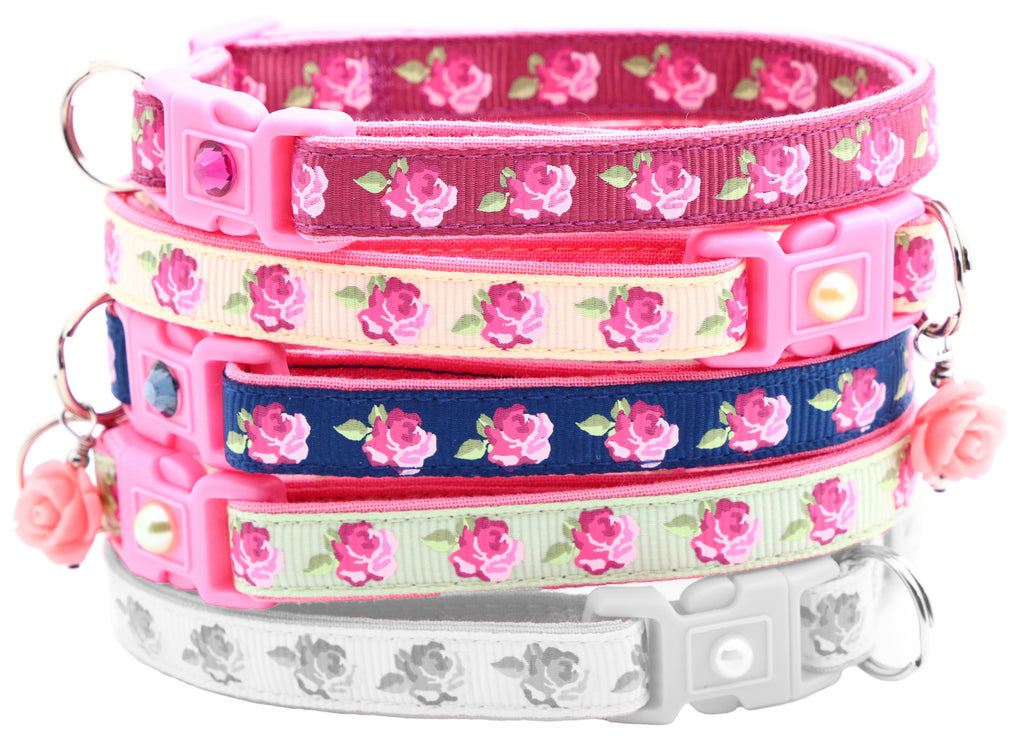 Pink Tea Party Roses Breakaway Cat Collar-0