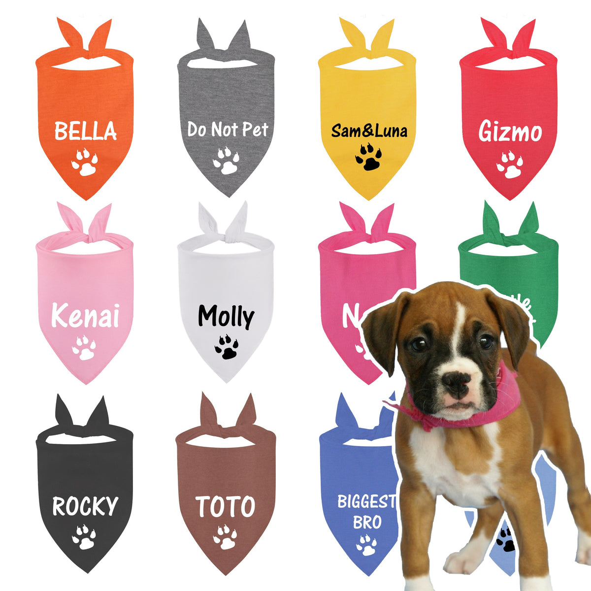 12 Colors Personalized Dog Scarf - Custom Triangle Pet Bib Towel with Paw Pattern, Adjustable Cat Accessories