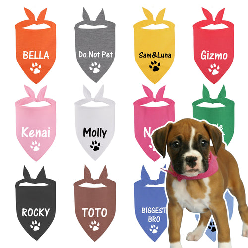 12 Colors Personalized Dog Scarf - Custom Triangle Pet Bib Towel with Paw Pattern, Adjustable Cat Accessories