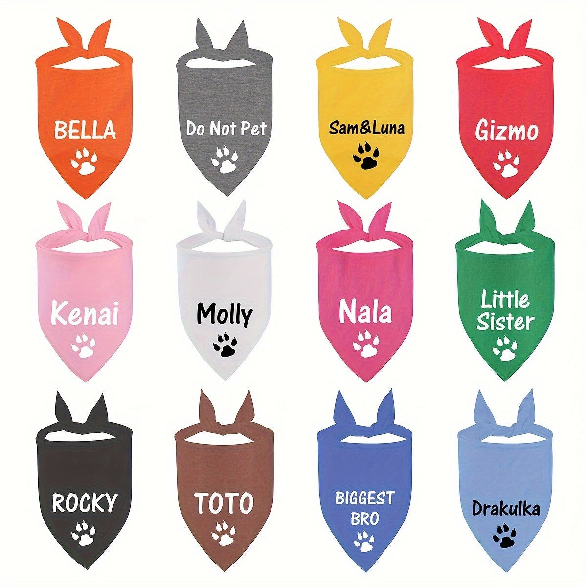 12 Colors Personalized Dog Scarf - Custom Triangle Pet Bib Towel with Paw Pattern, Adjustable Cat Accessories