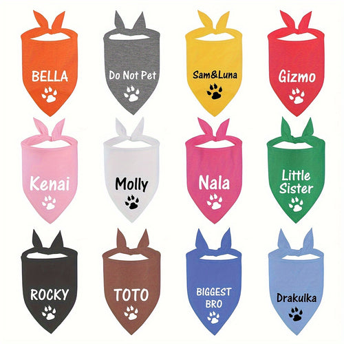 12 Colors Personalized Dog Scarf - Custom Triangle Pet Bib Towel with Paw Pattern, Adjustable Cat Accessories