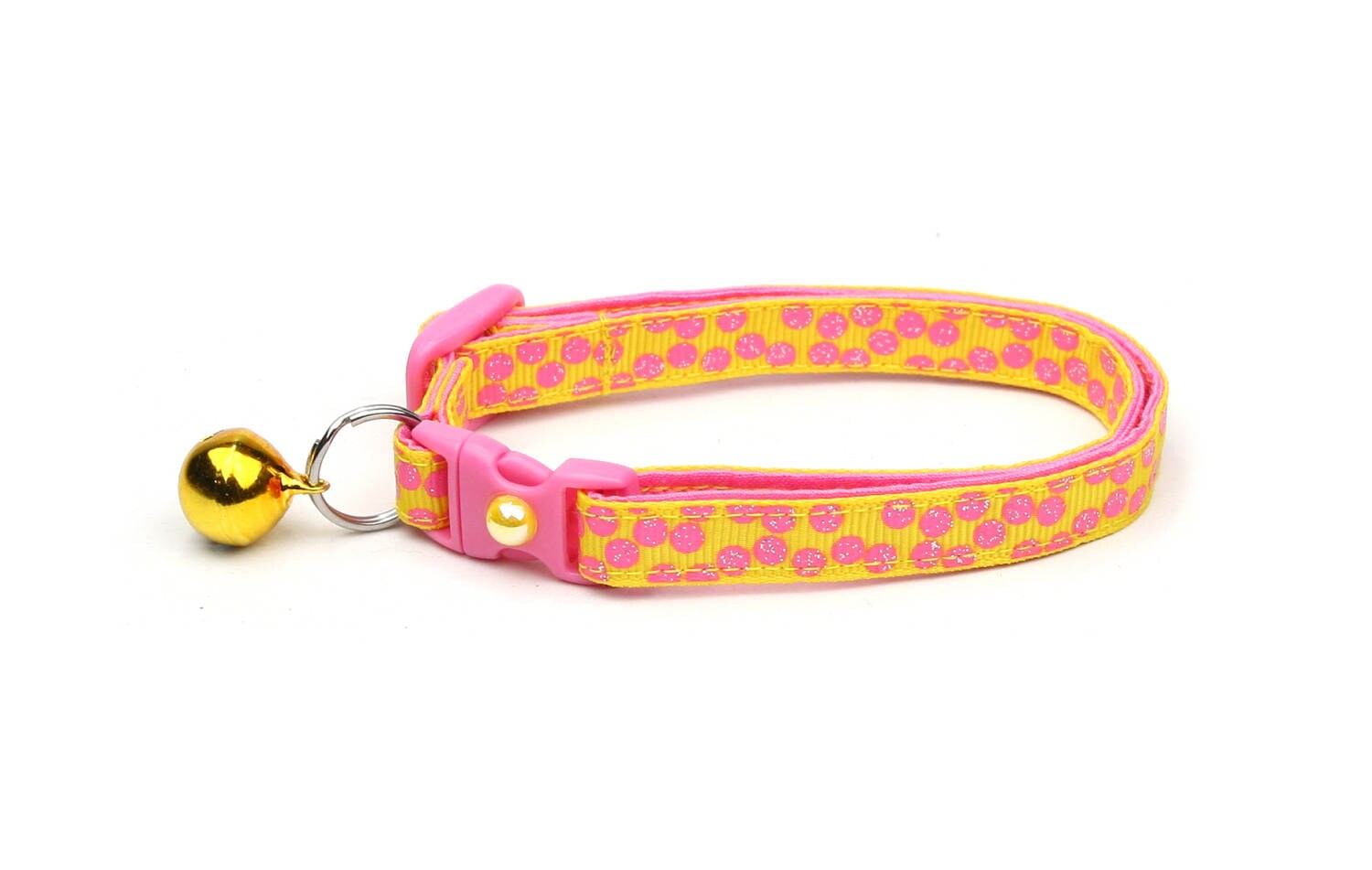 Pink Dots on Yellow Cat Collar-2