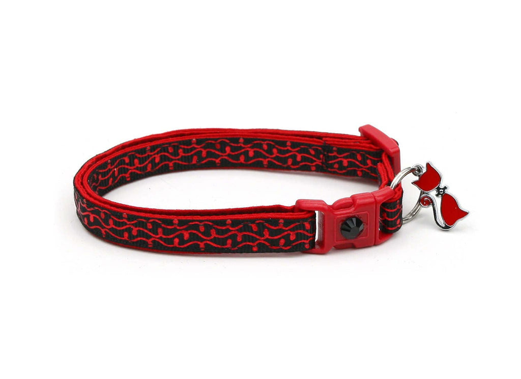 Shiny Red Squiggles on Black Cat Collar-3