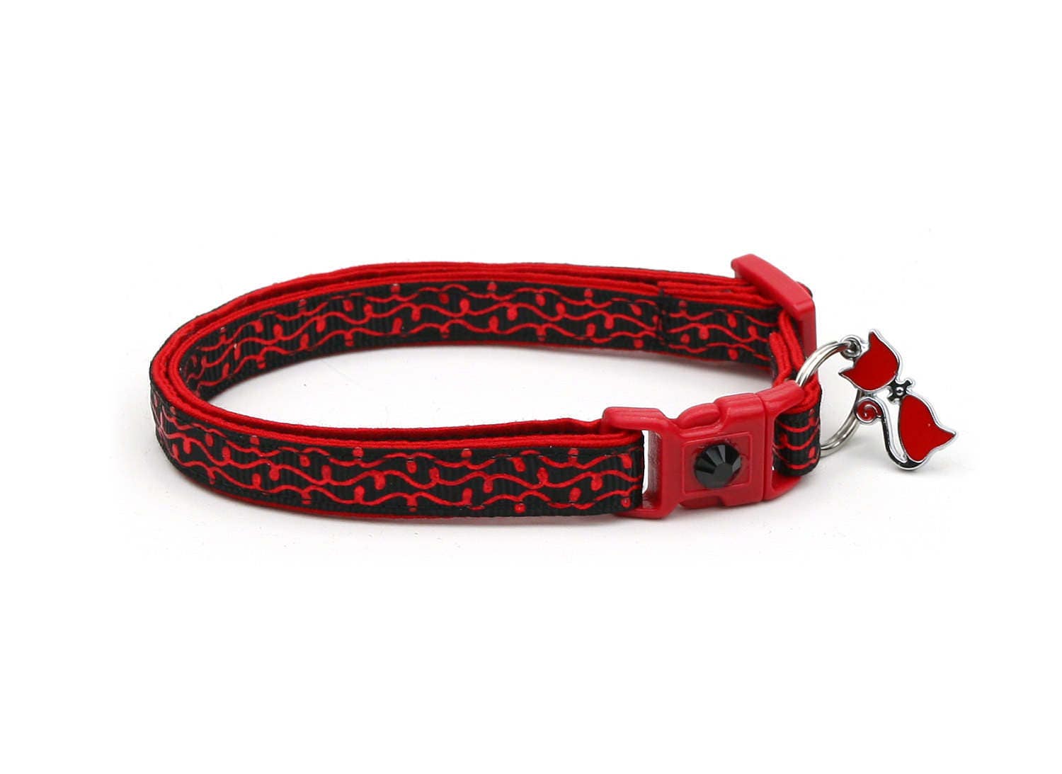 Shiny Red Squiggles on Black Cat Collar-3