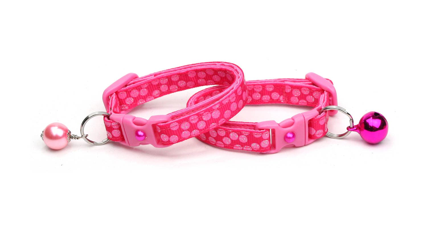 Pink Dots on Bright Pink Cat Collar-1