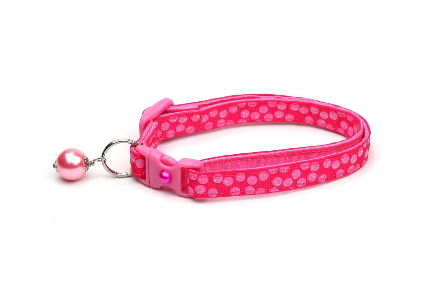 Pink Dots on Bright Pink Cat Collar-2
