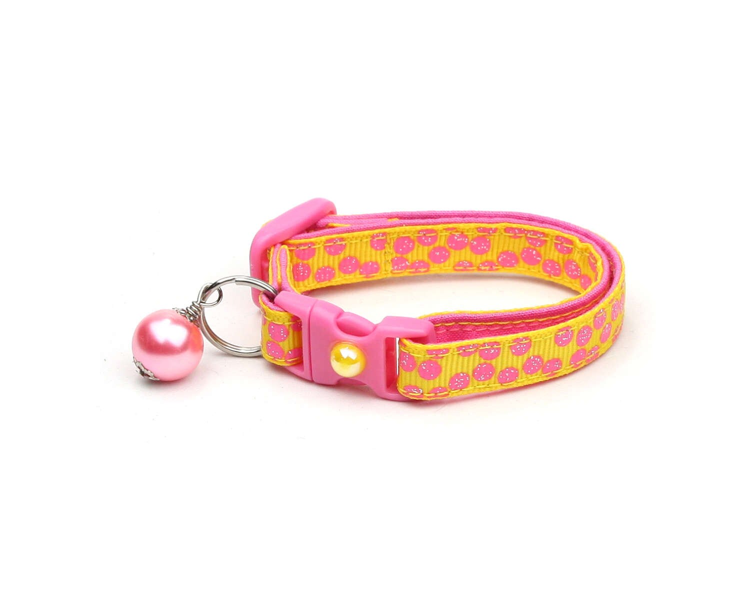 Pink Dots on Yellow Cat Collar-1