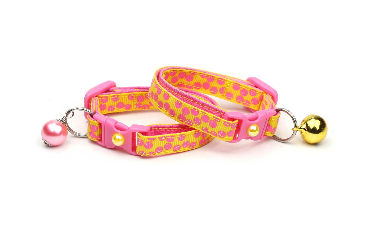 Pink Dots on Yellow Cat Collar-4
