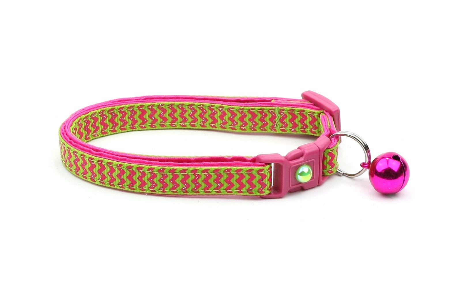 Pink Chevrons on Bright Green Cat Collar-1