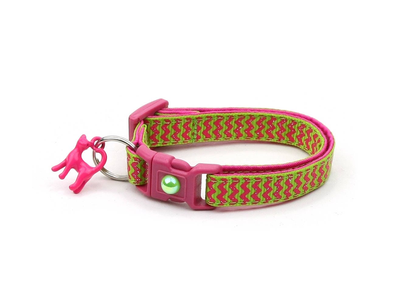 Pink Chevrons on Bright Green Cat Collar-3