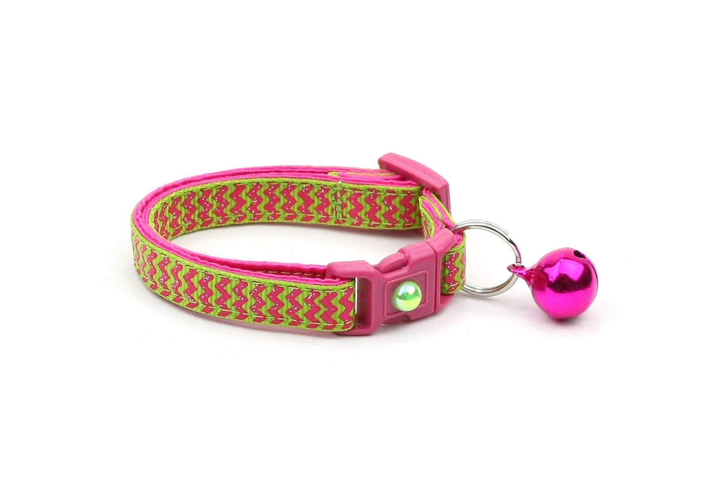 Pink Chevrons on Bright Green Cat Collar-0