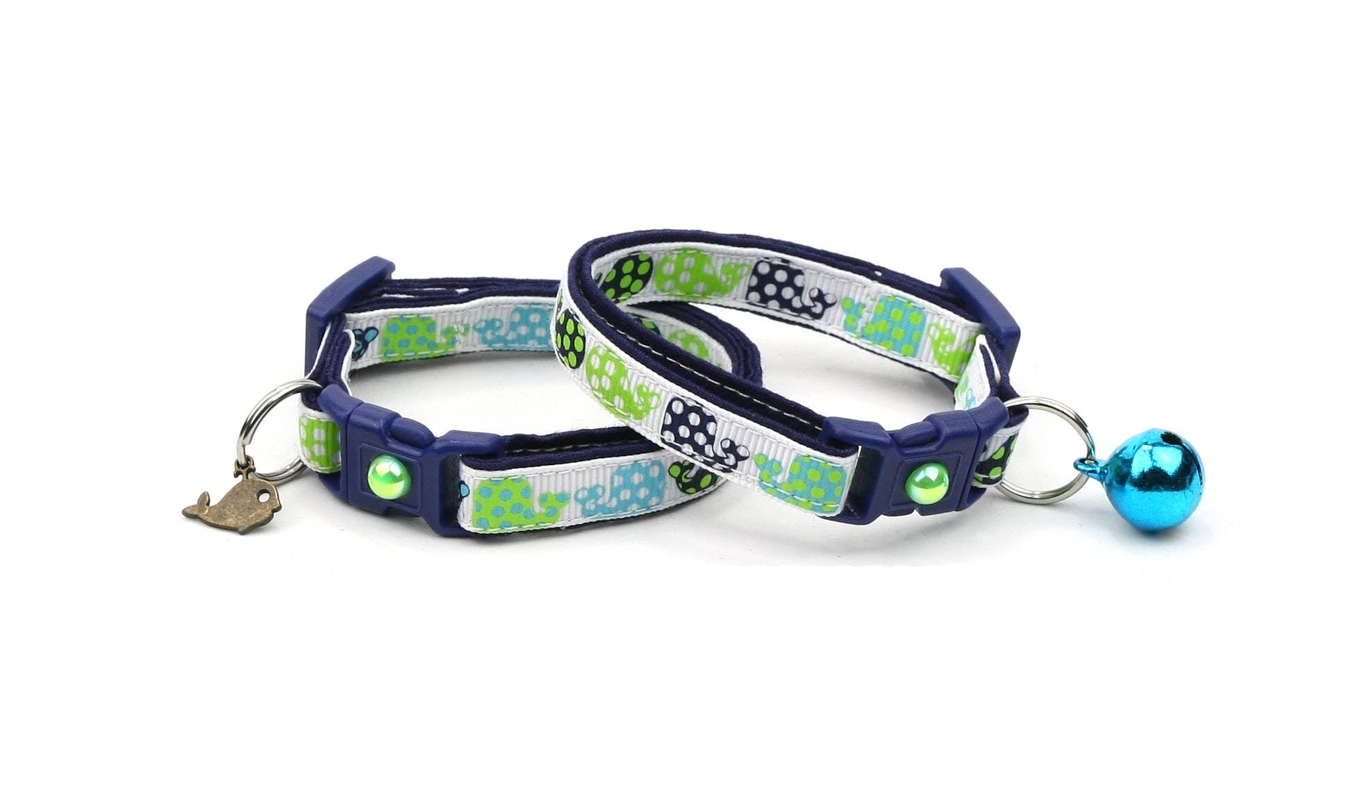 Polka Dot Whales Cat Collar-4
