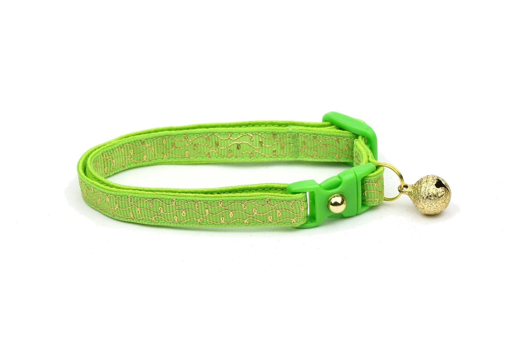 Gold Squiggles on Bright Green Cat Collar-2