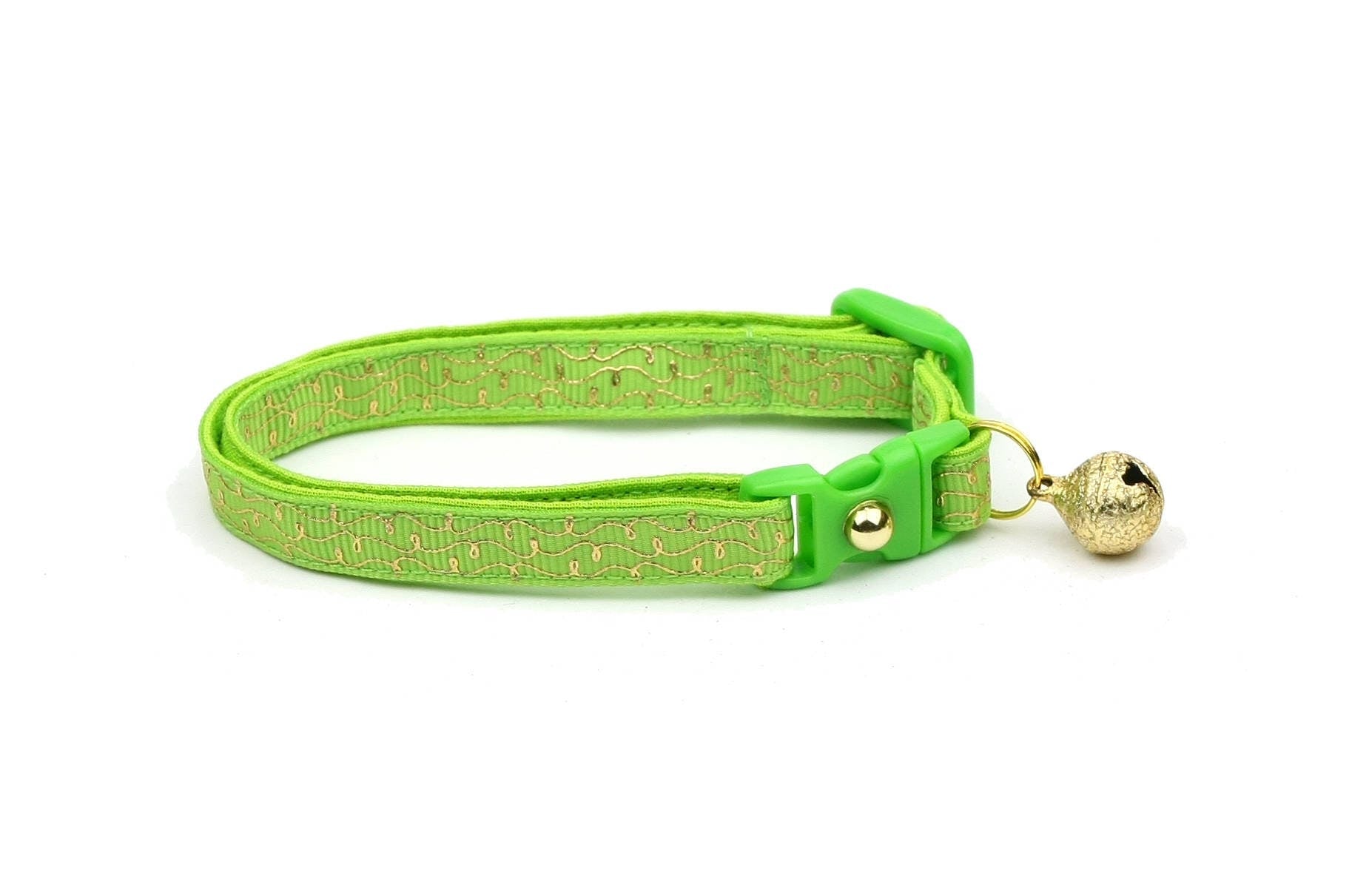 Gold Squiggles on Bright Green Cat Collar-2
