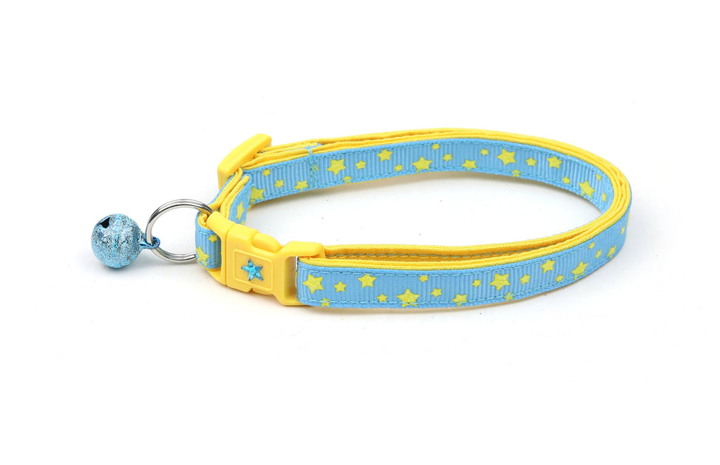 Yellow Stars on Blue Cat Collar-3