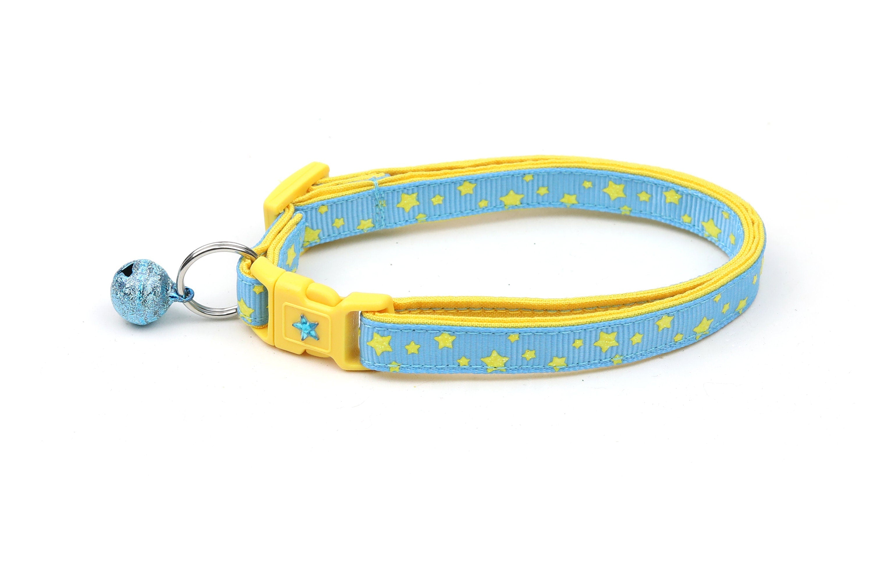 Yellow Stars on Blue Cat Collar-3