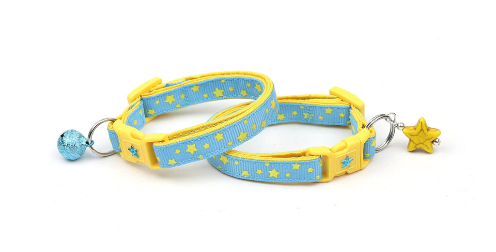 Yellow Stars on Blue Cat Collar-2
