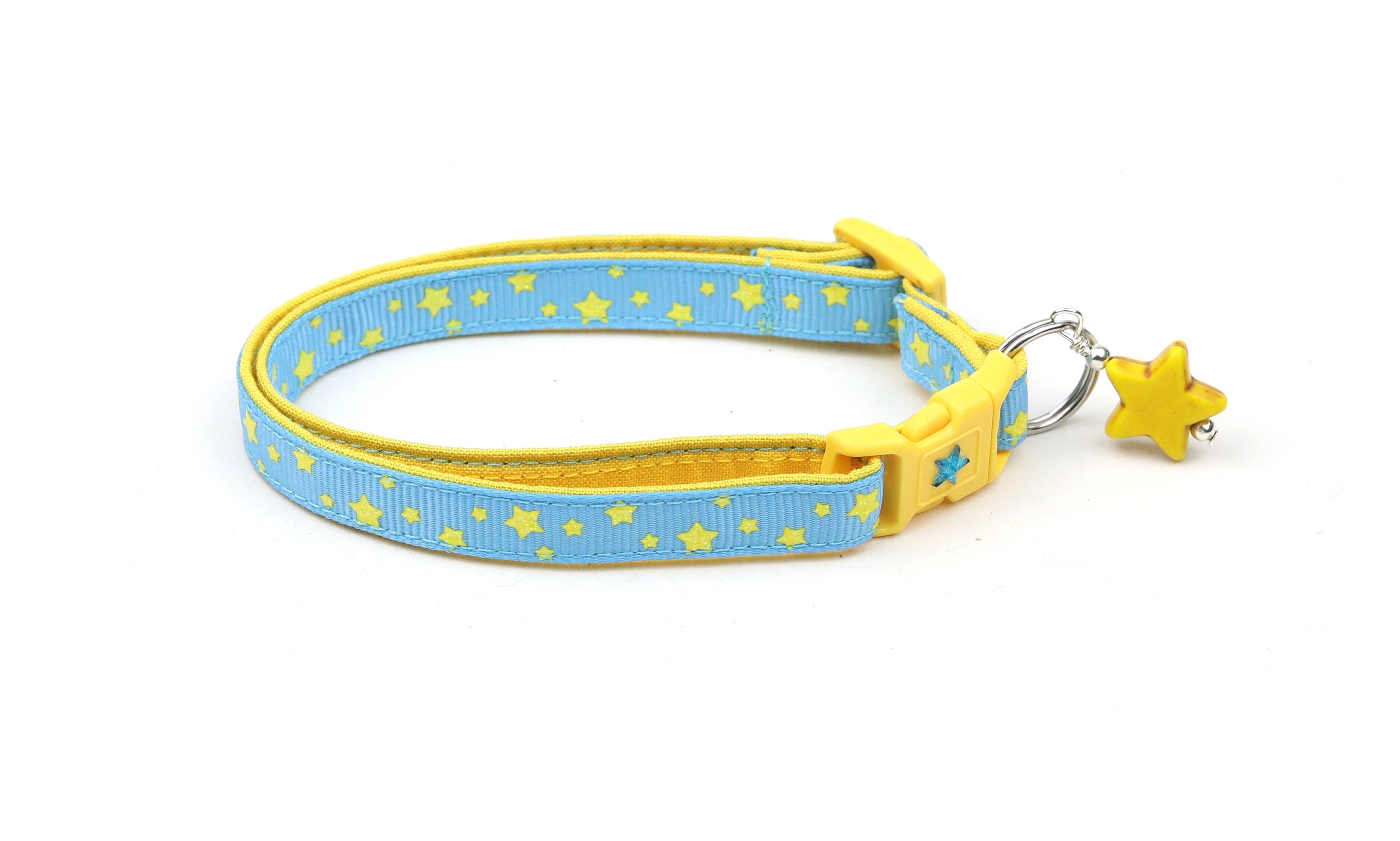 Yellow Stars on Blue Cat Collar-4
