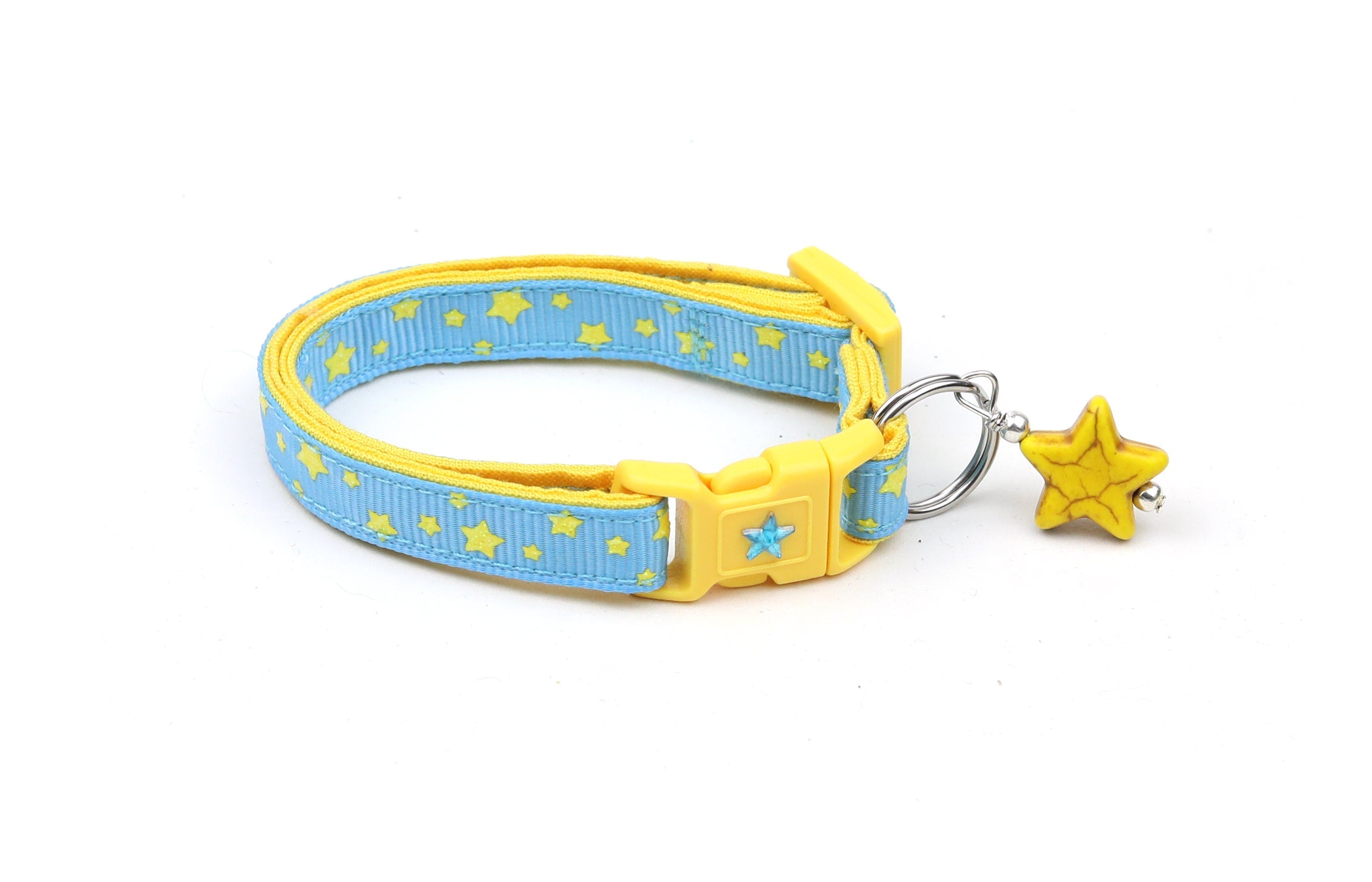 Yellow Stars on Blue Cat Collar-1