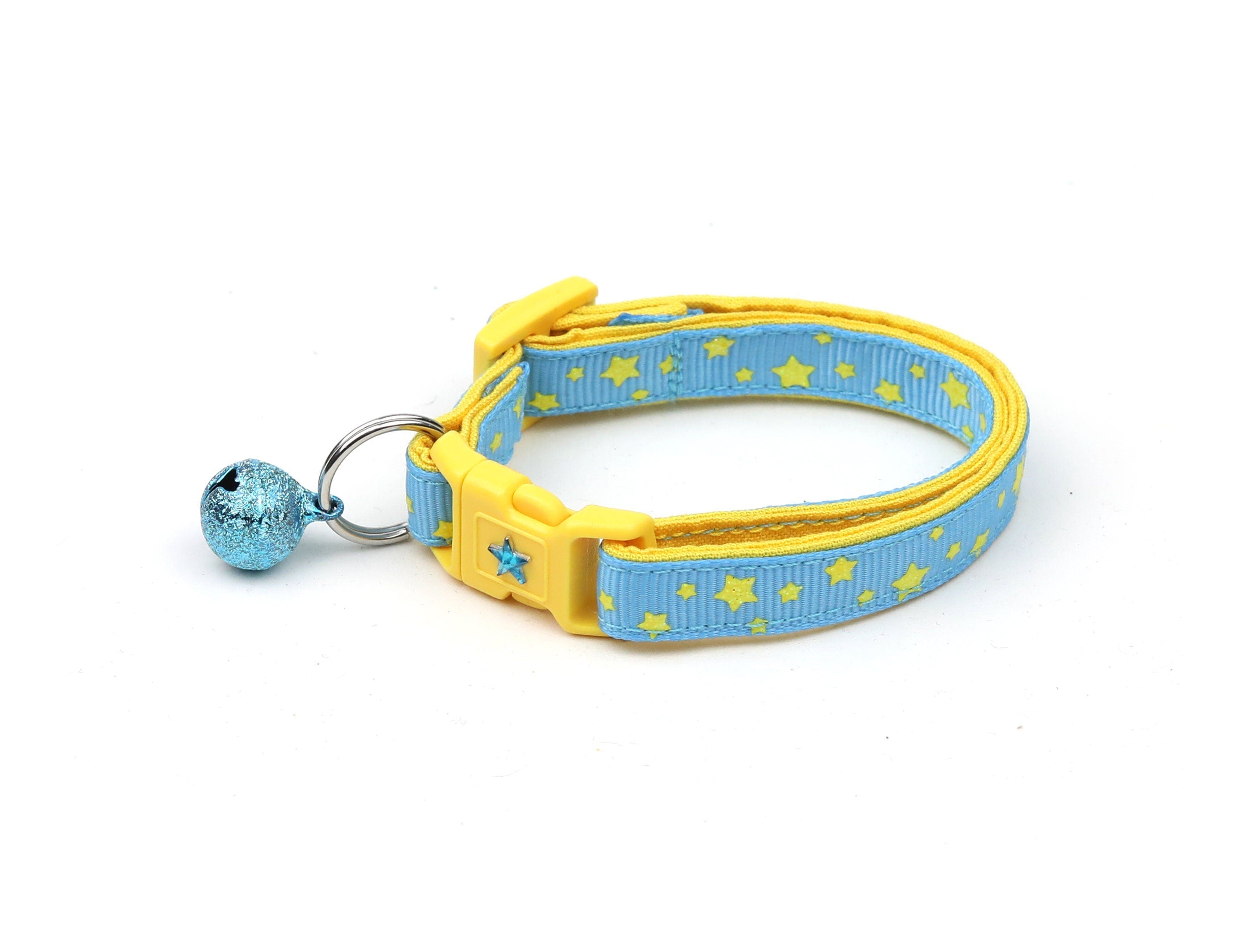 Yellow Stars on Blue Cat Collar-0