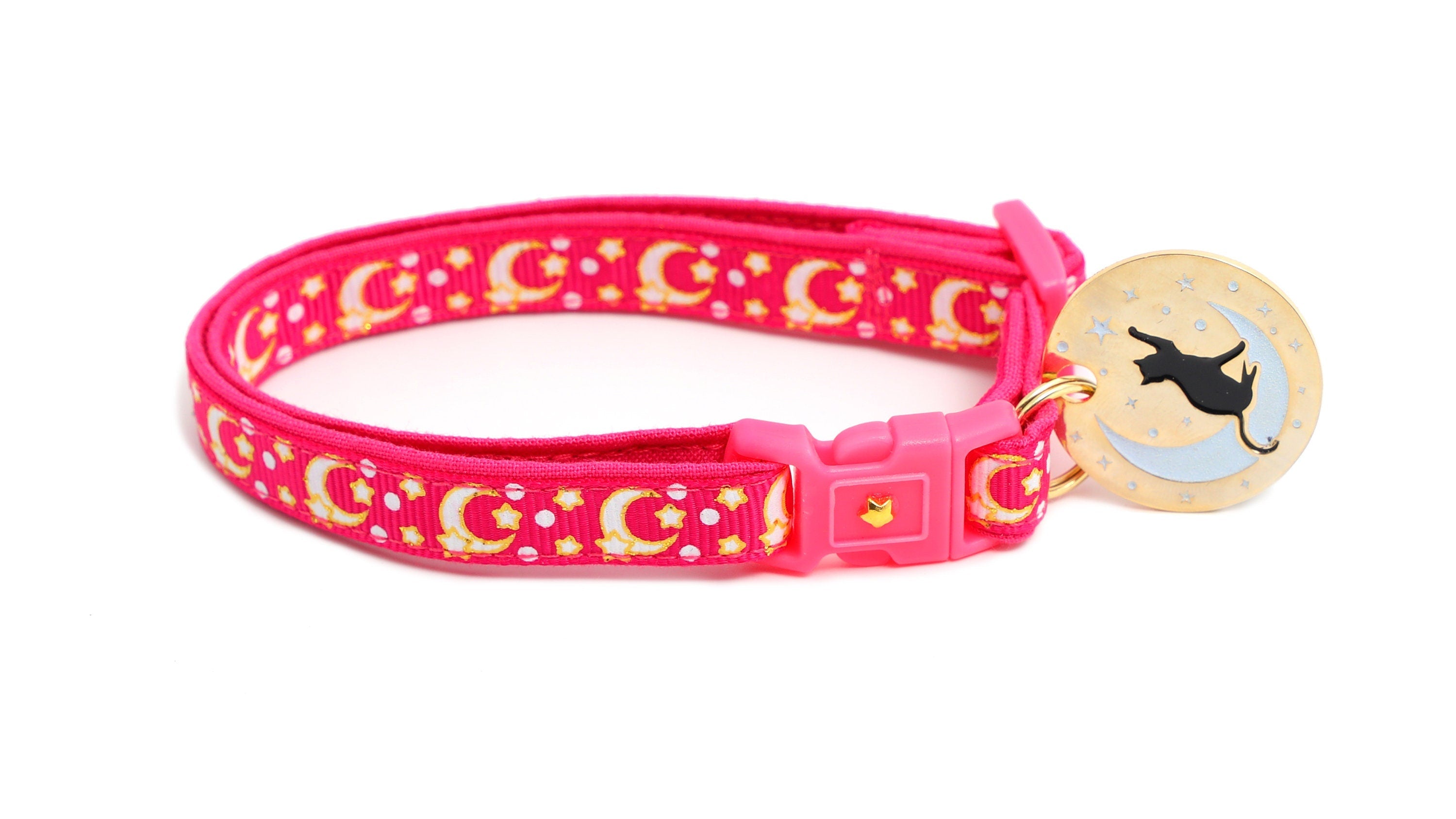 Gold Moons and Stars on Hot Pink Cat Collar-4