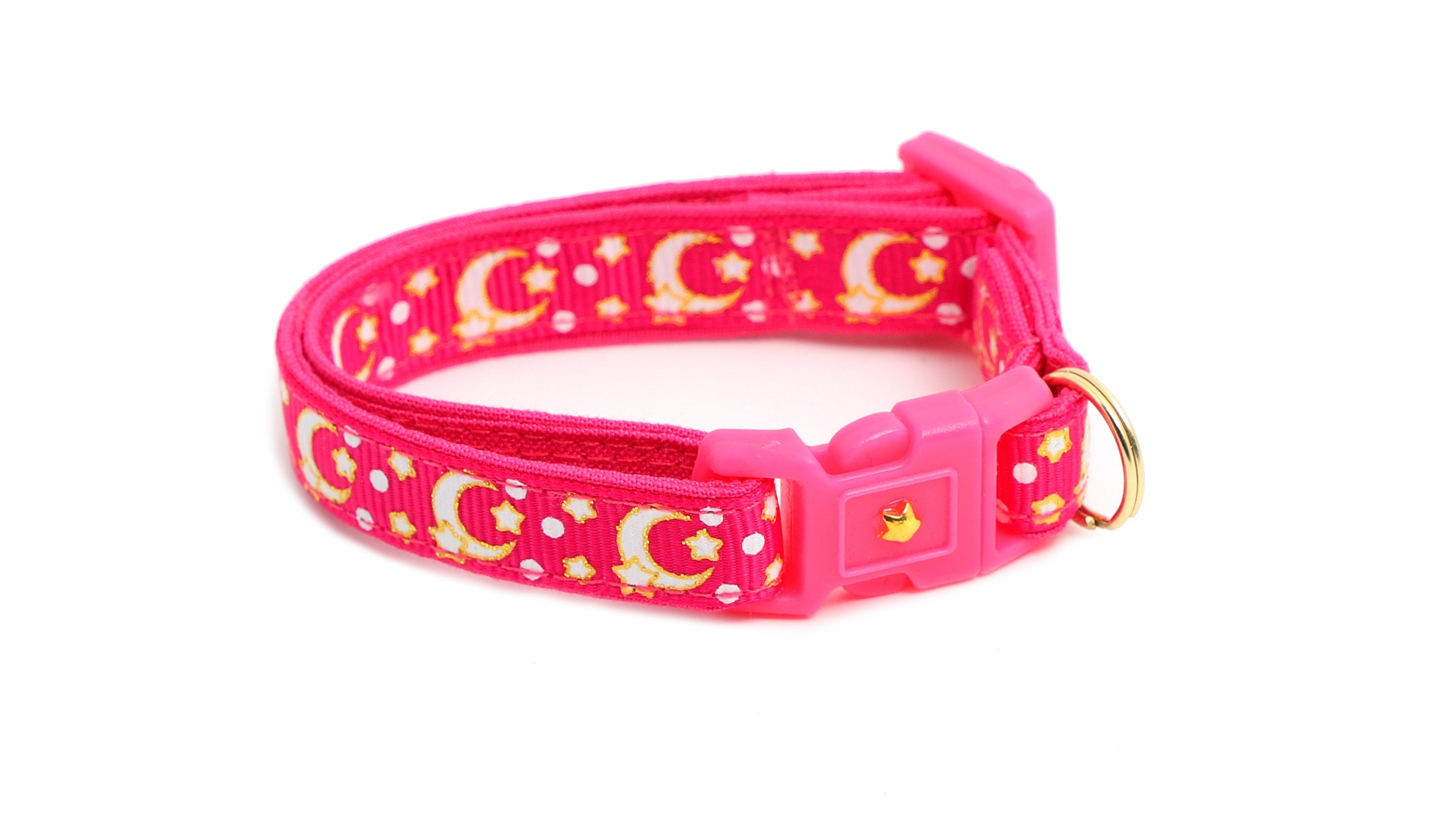 Gold Moons and Stars on Hot Pink Cat Collar-8