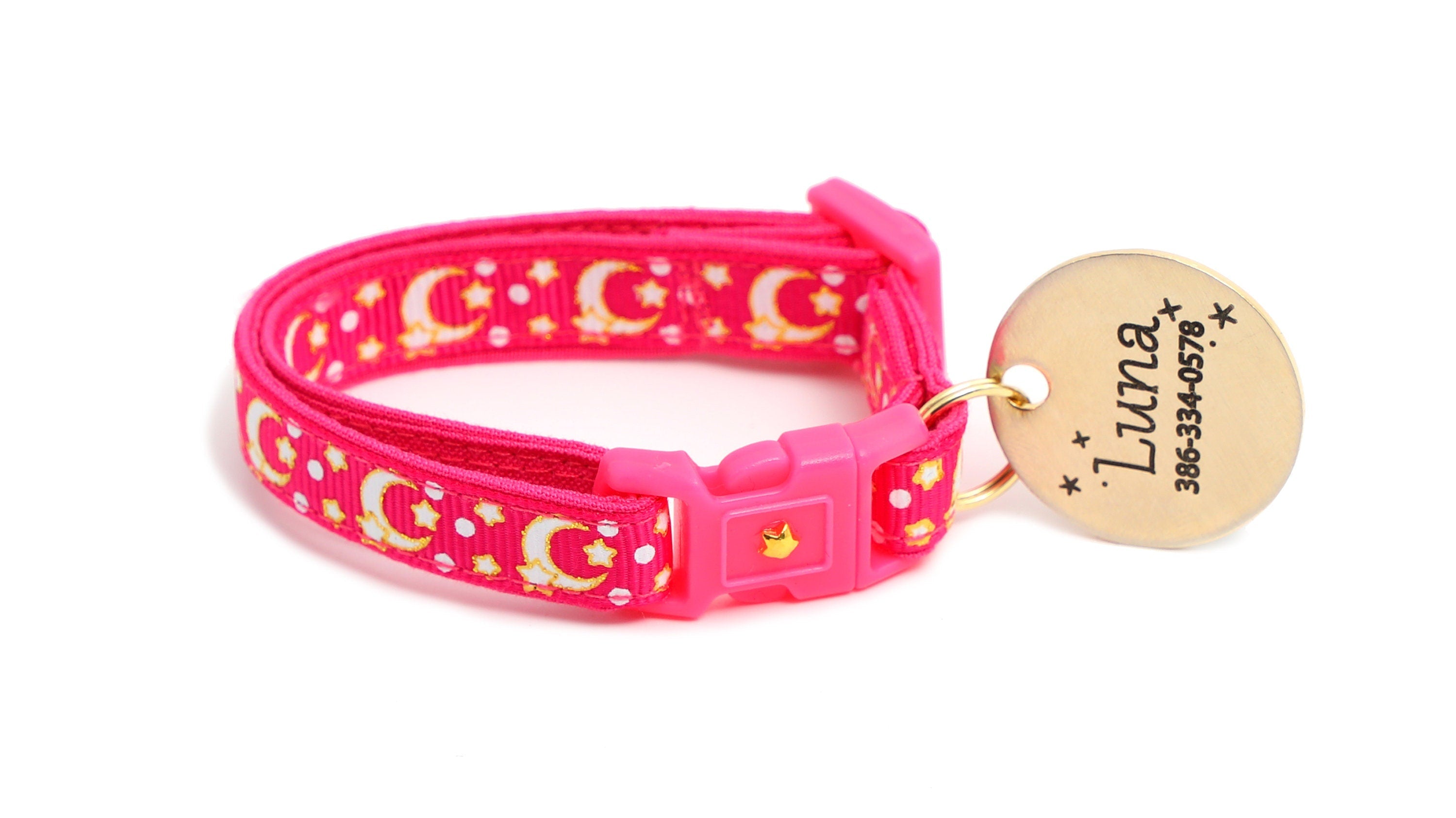 Gold Moons and Stars on Hot Pink Cat Collar-6