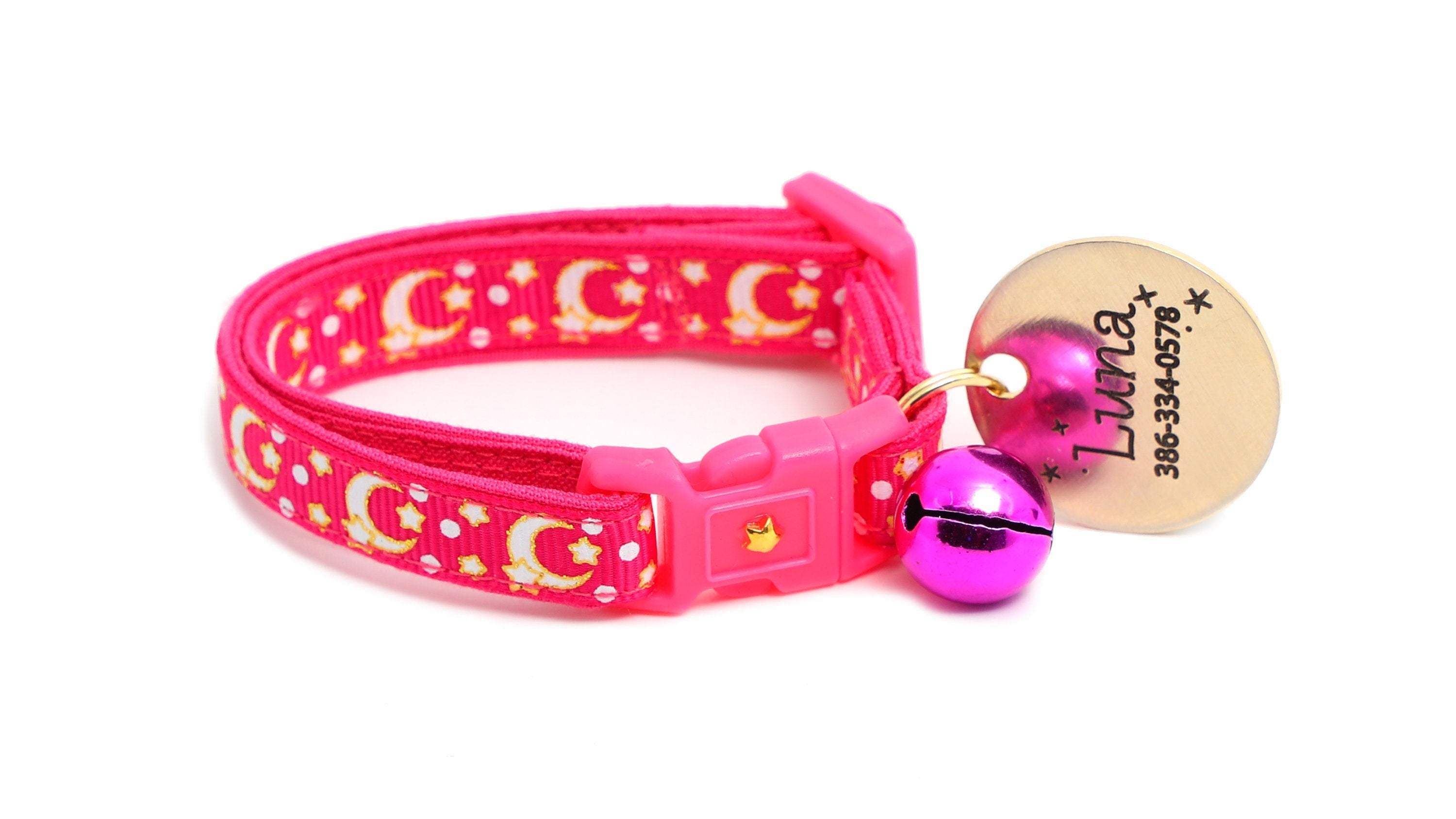 Gold Moons and Stars on Hot Pink Cat Collar-7
