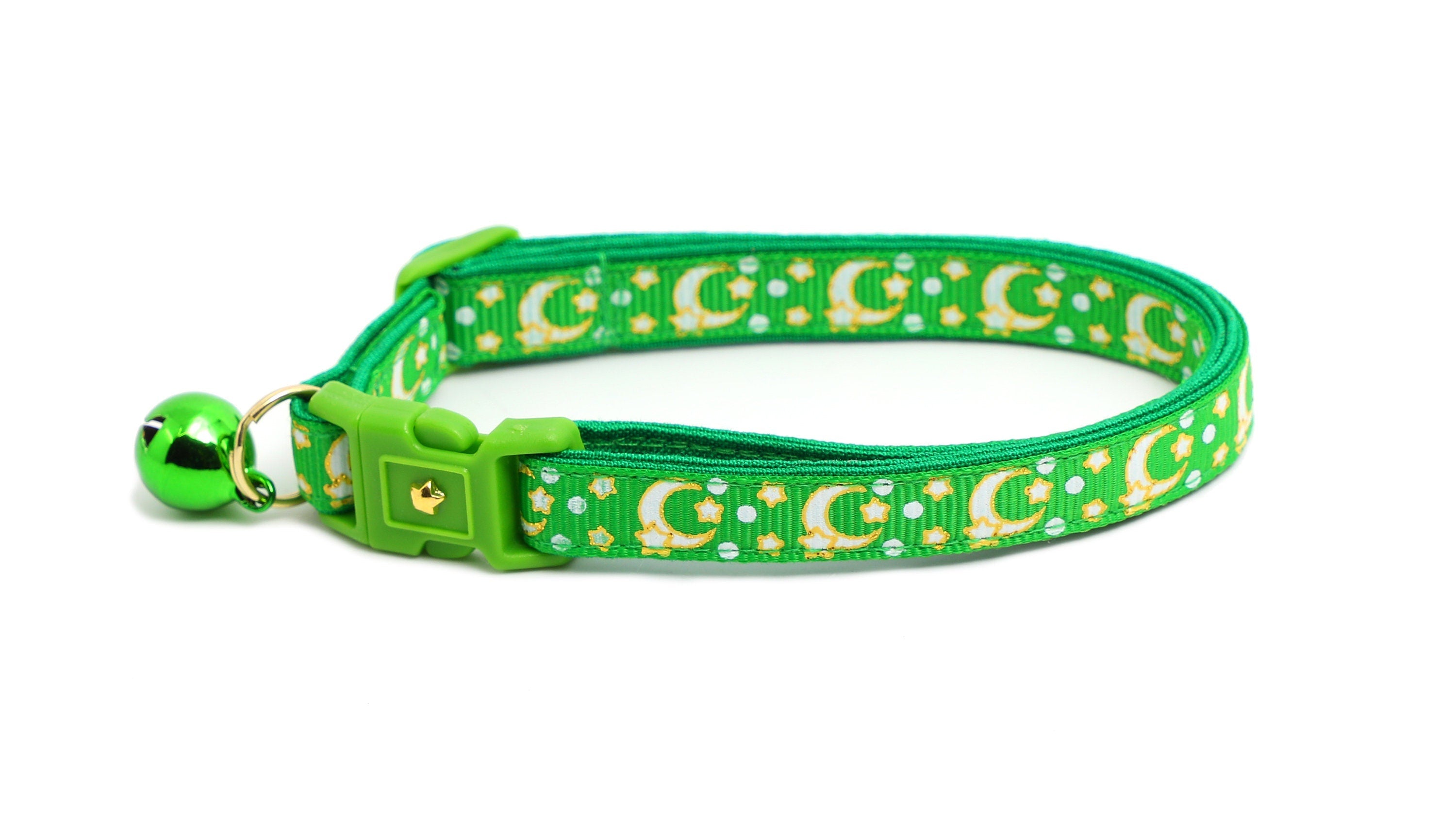 Gold Moons and Stars on Kelly Green Cat Collar-3