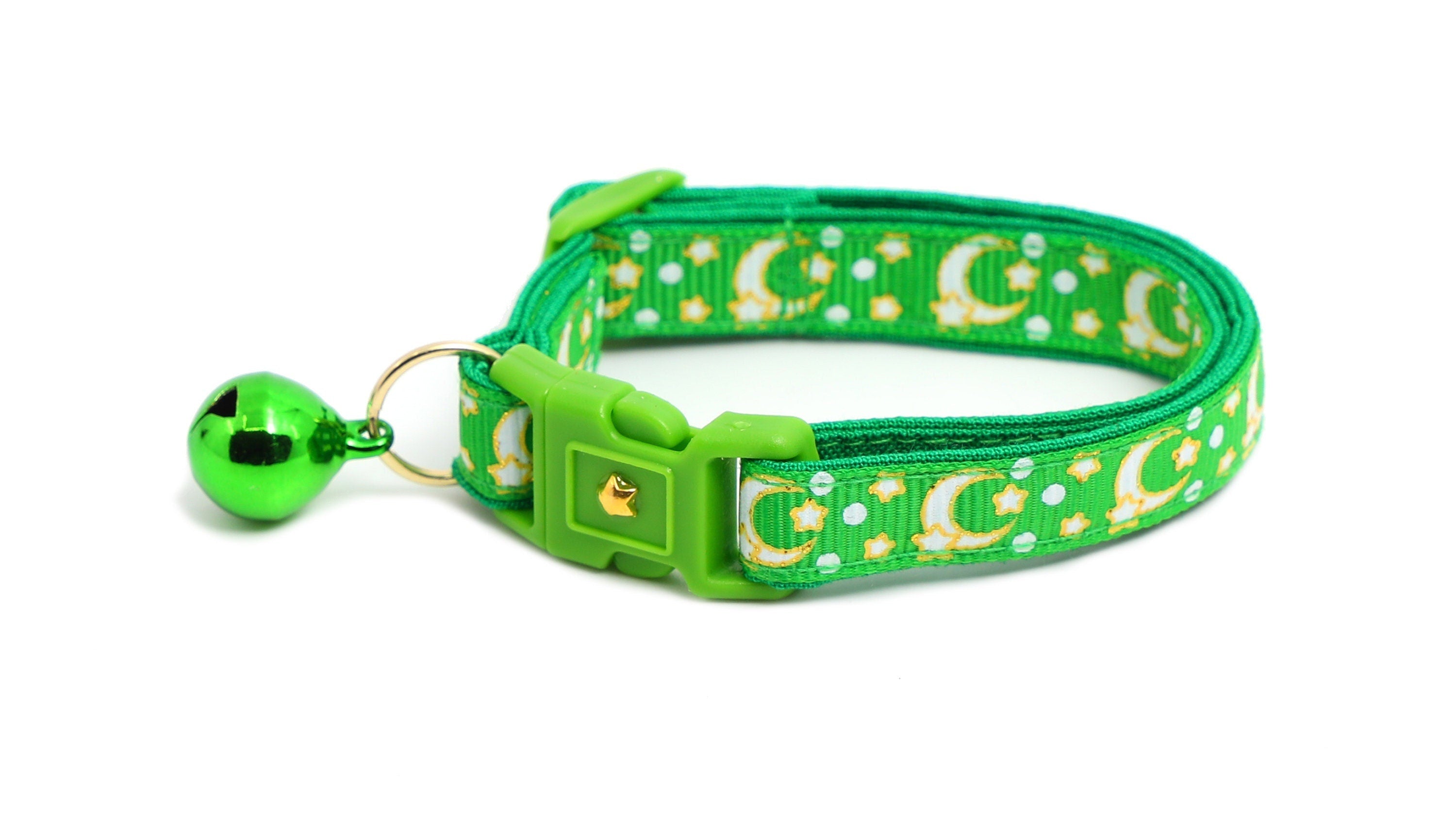 Gold Moons and Stars on Kelly Green Cat Collar-0
