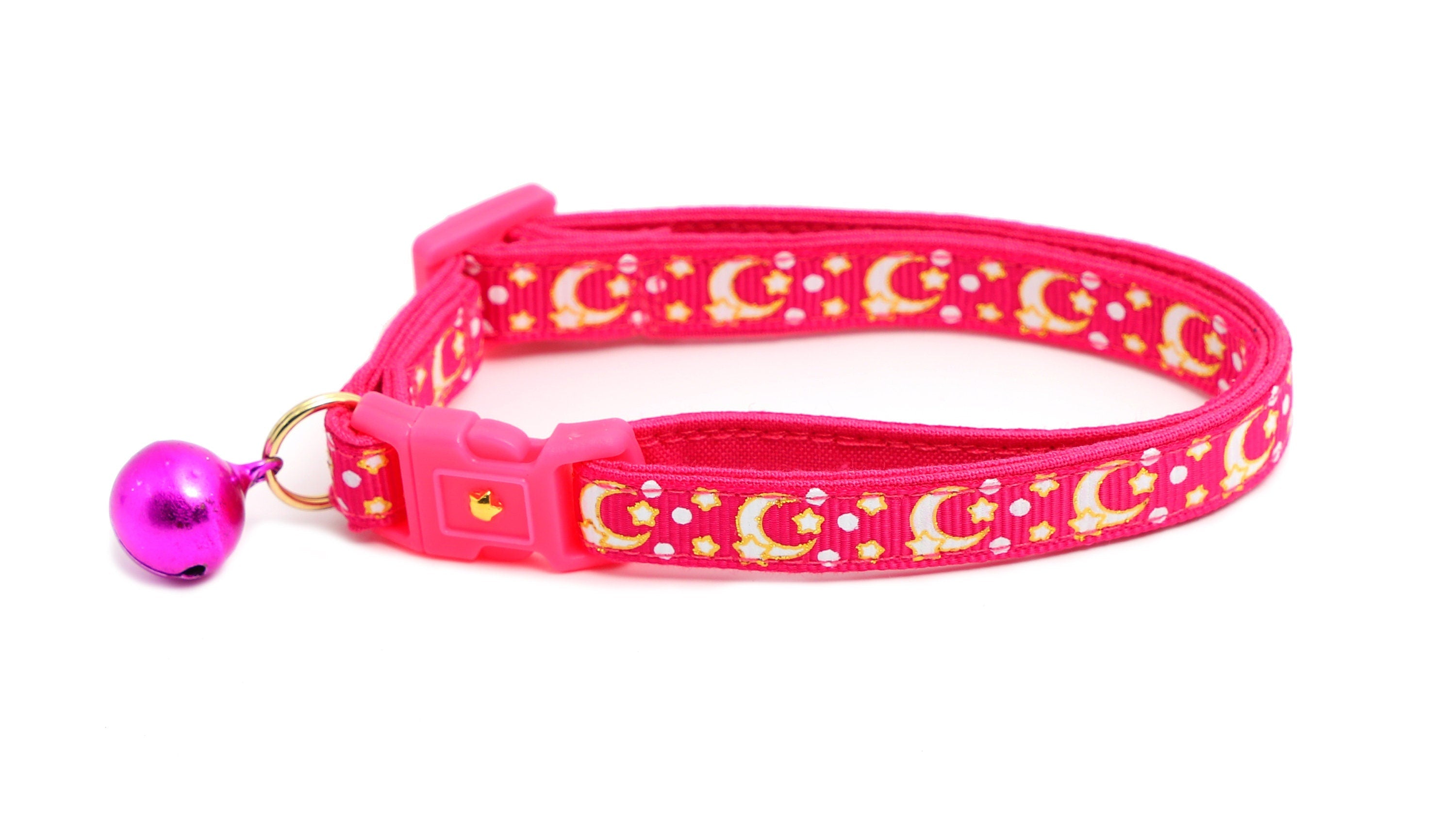 Gold Moons and Stars on Hot Pink Cat Collar-3