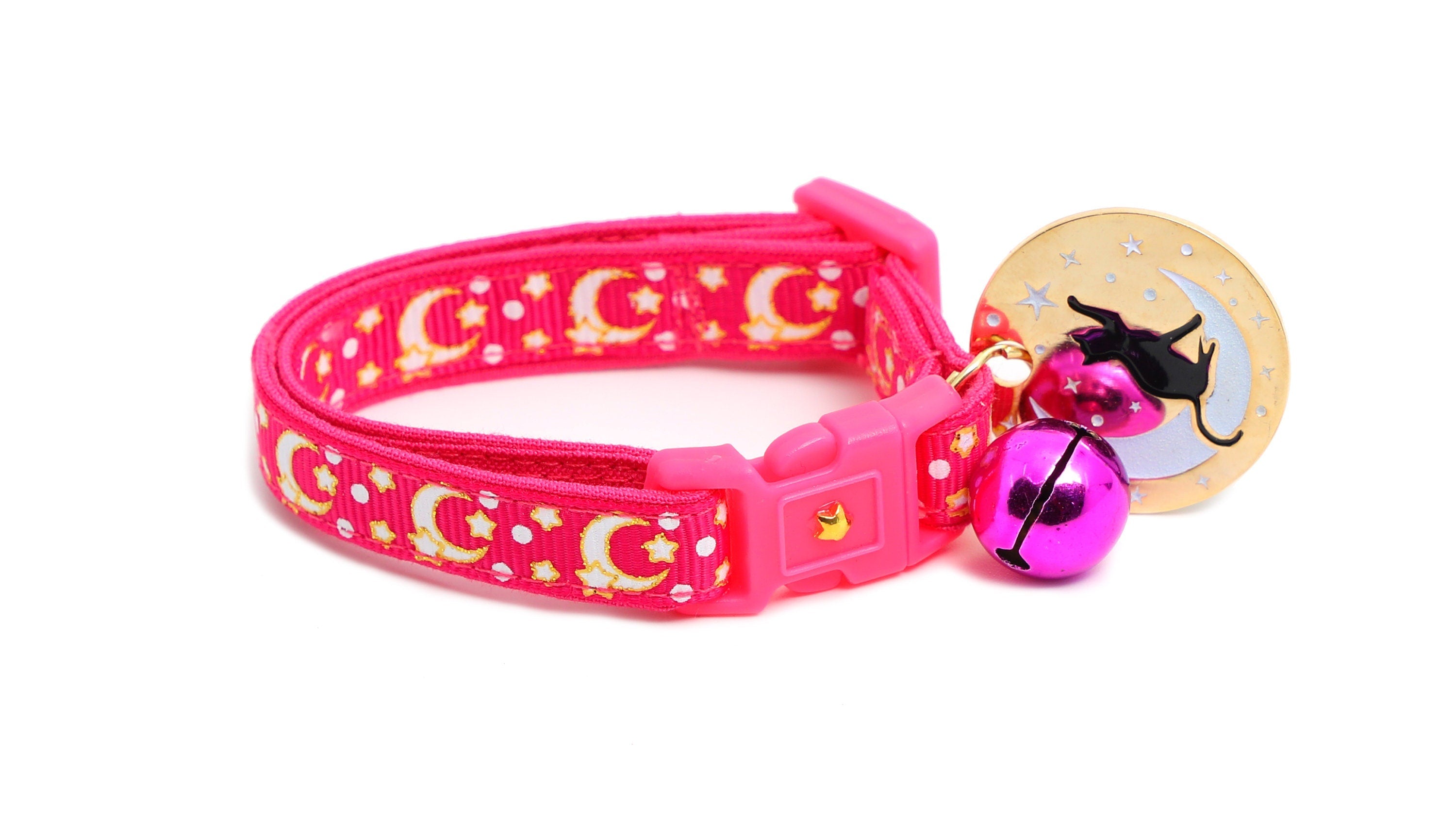 Gold Moons and Stars on Hot Pink Cat Collar-5